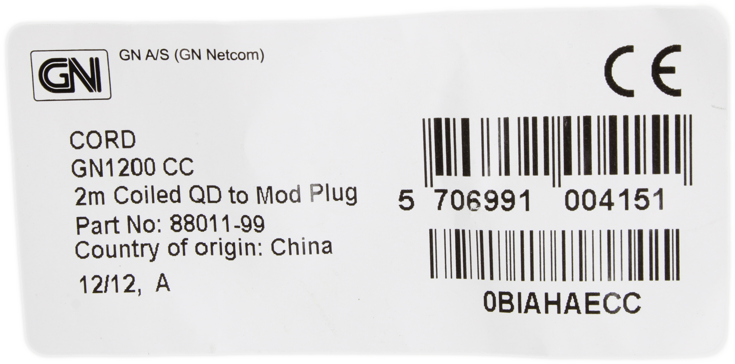 Jabra GN Netcom GN1200 CC Smart Cord Spiral 0,8 - 2 Meter QD auf RJ10 - 88011-99 | 9607 (Bild 6 von 6)