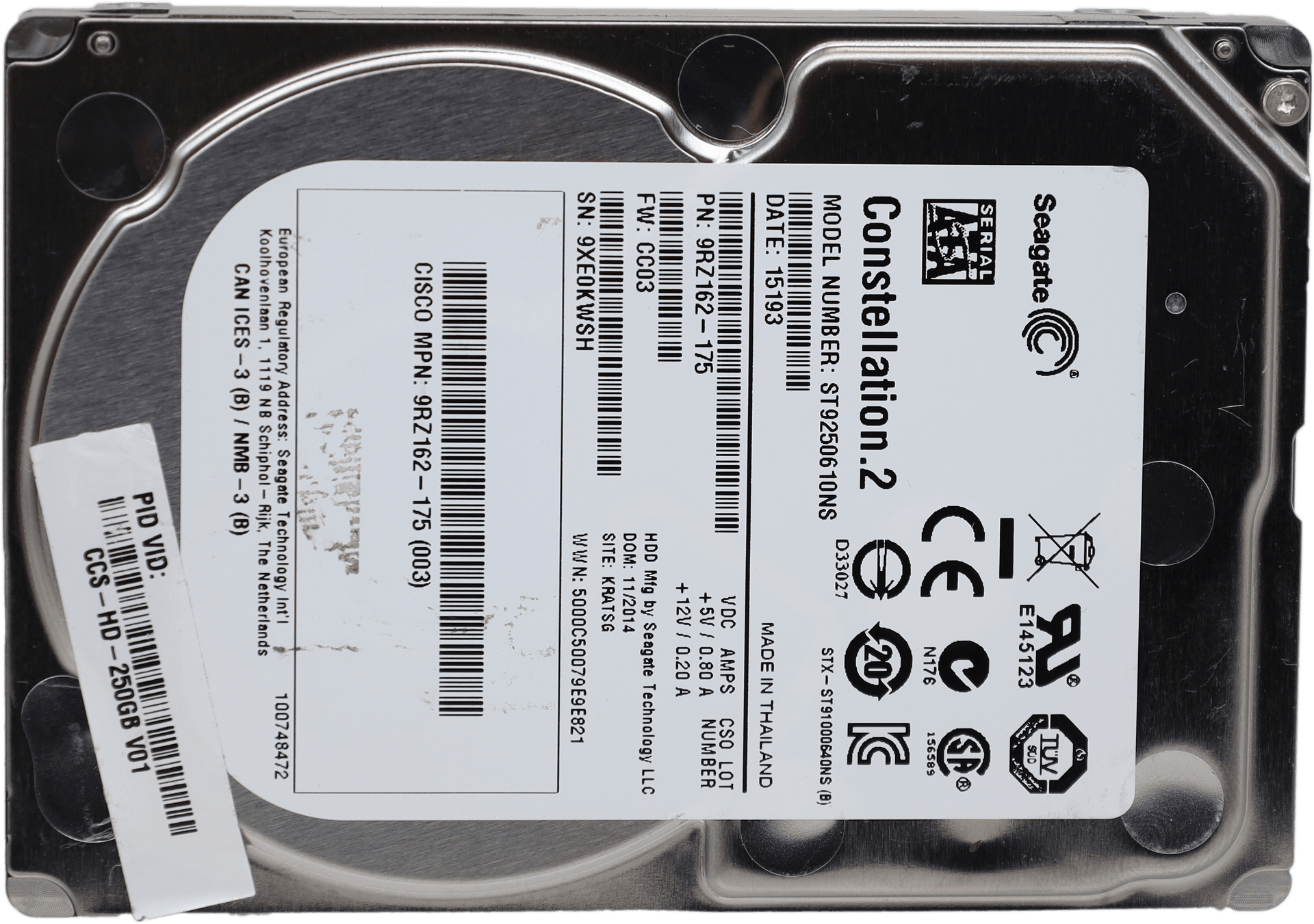 Seagate Constellation.2 250 GB 2,5" SATA HDD ST9250610NS 7200 RPM - 9RZ162-175 | 10368 — Draufsicht (Bild 4 von 5)