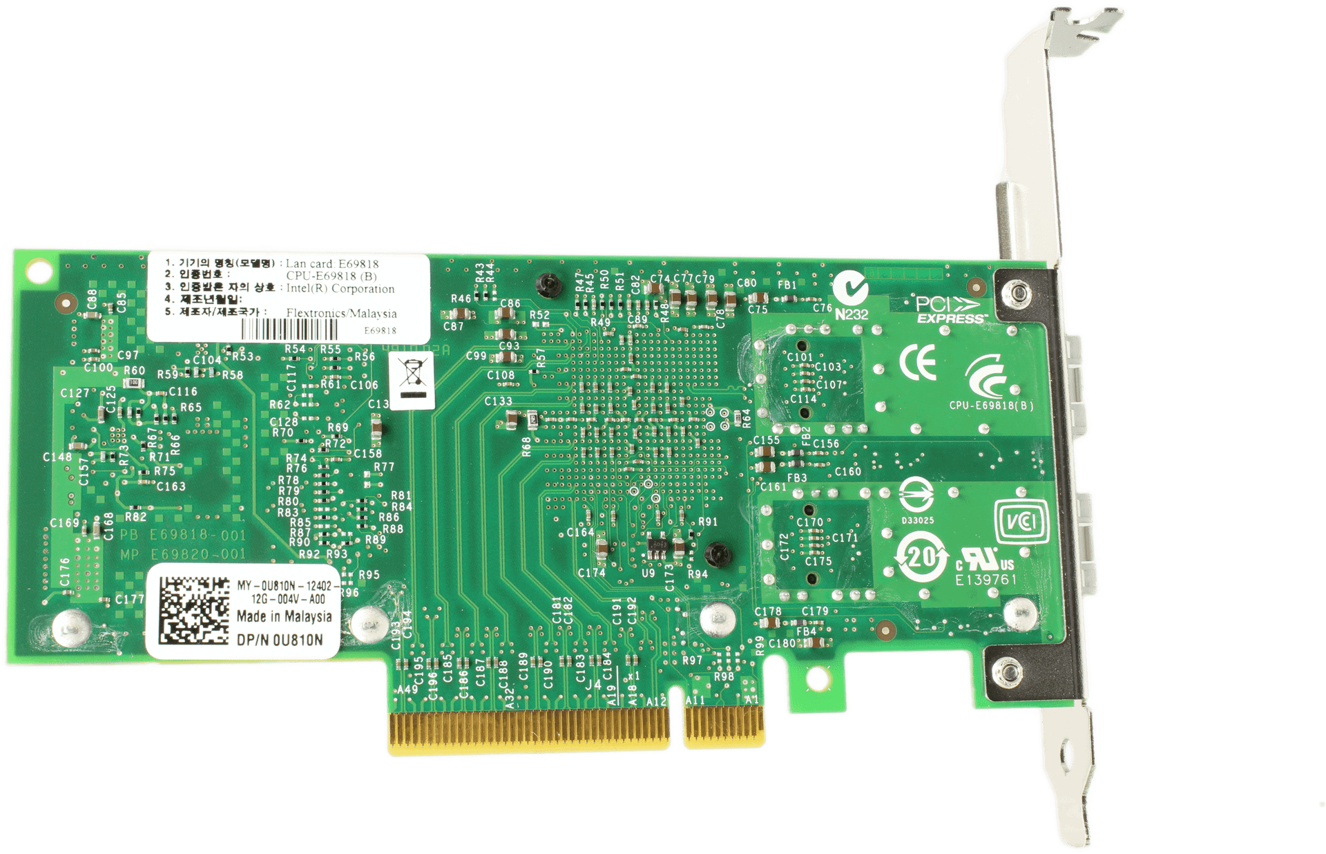 Dell X520-DA2 Dual Port 10GbE SFP+ Netzwerkadapter PCIe2.0 x8 FP - P/N 0U810N | 10060 — Unterseite (Bild 5 von 6)