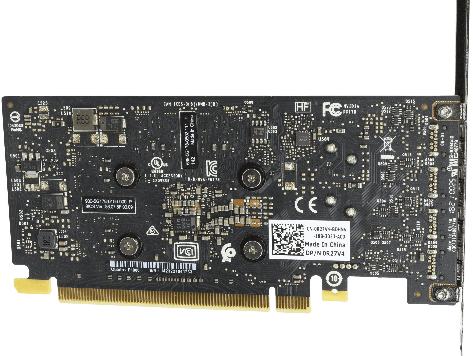 Nvidia Dell Quadro P1000 - 4GB GDDR5 - 4x Mini DisplayPort Full Profile - 0R27V4 | 10120 — rear view (image 5 of 5)