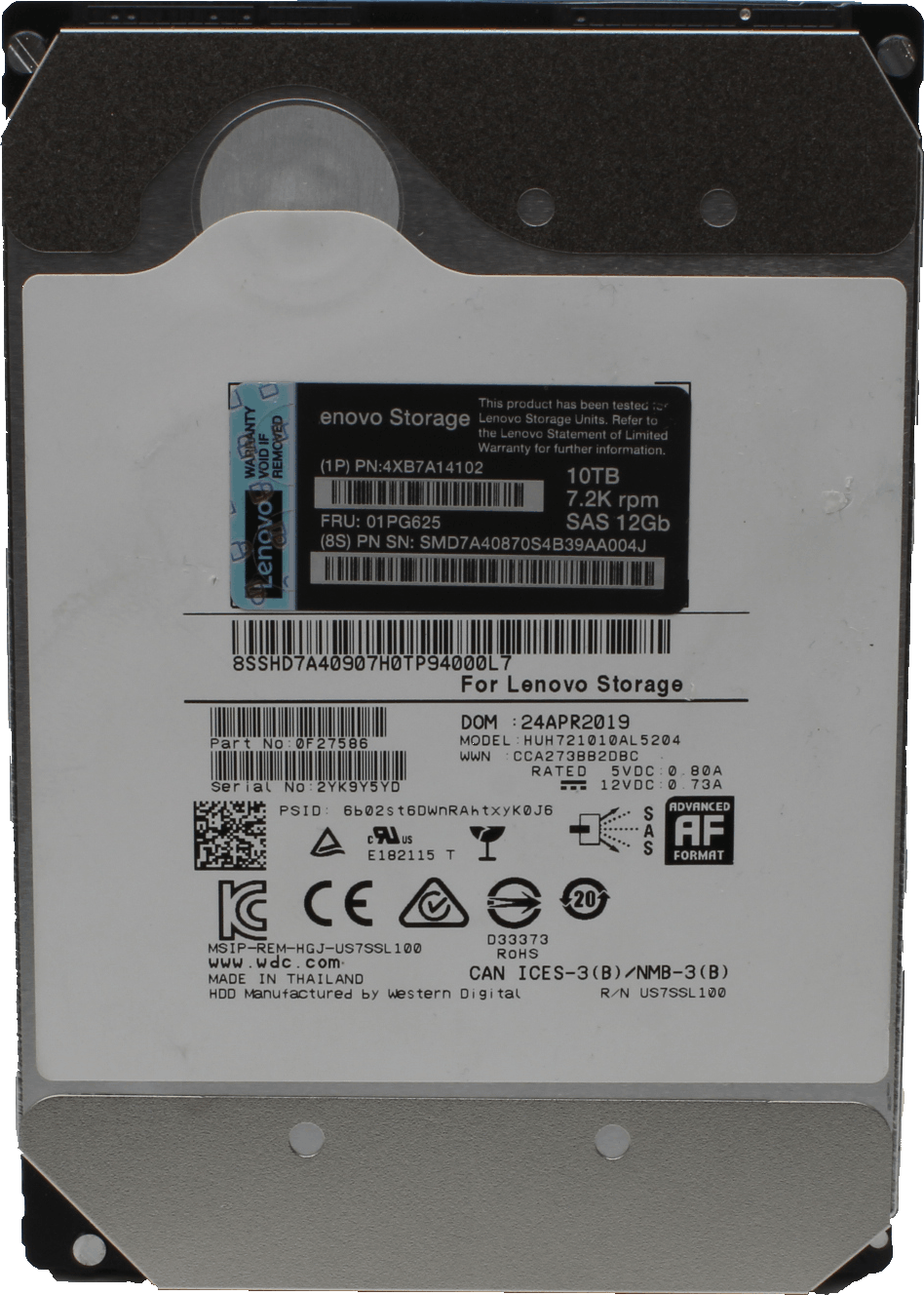 Lenovo WD 10TB 7,2K SAS 12Gbps Server HDD Festplatte HUH721010AL5204 4XB7A14102 | 10315 — Draufsicht (Bild 3 von 5)