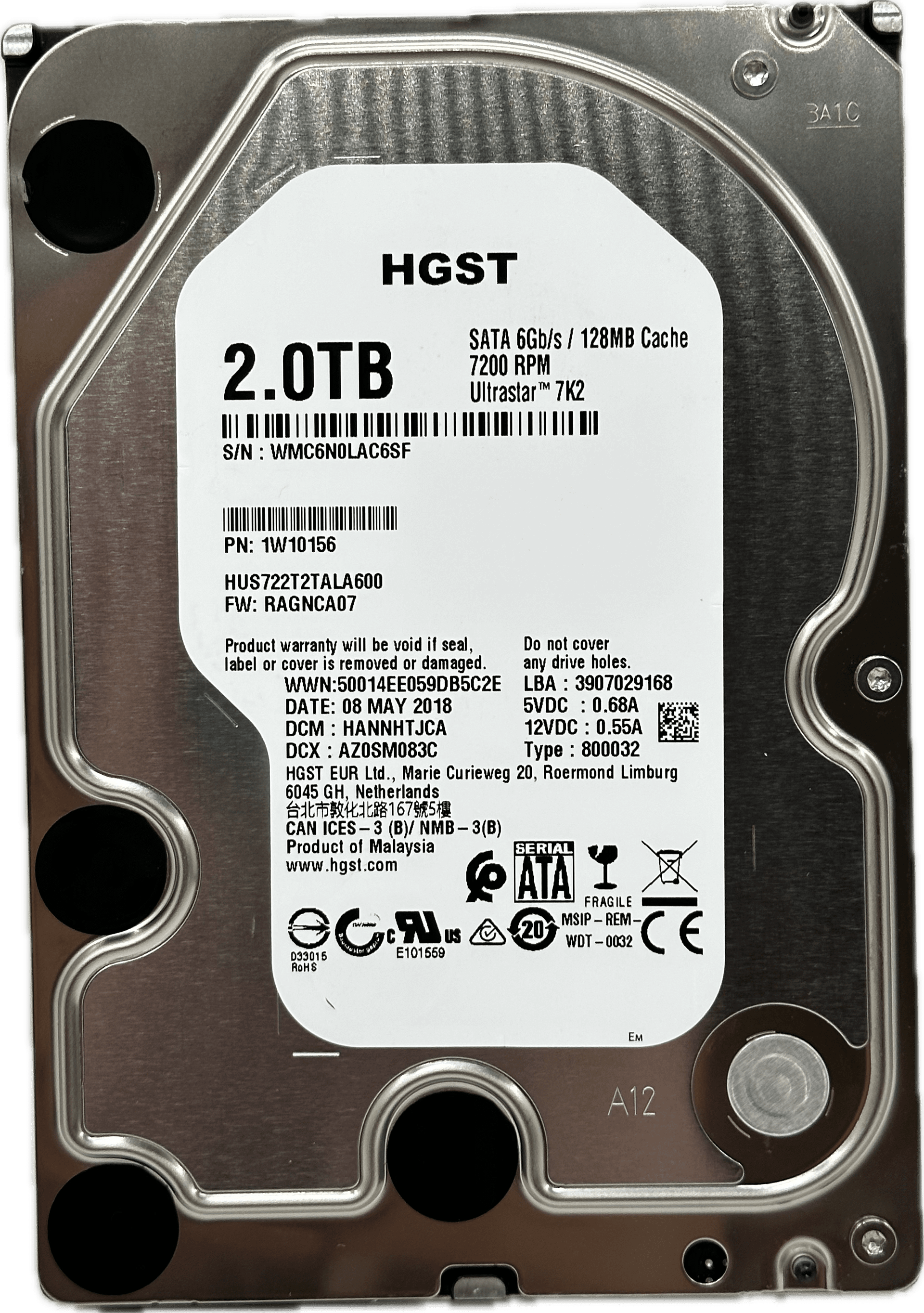 HGST Ultrastar 7K2 SATA III PC HDD | 2TB 7200RPM 6 Gb/s 3,5" HUS722T2TALA600 | 830 (Bild 2 von 6)