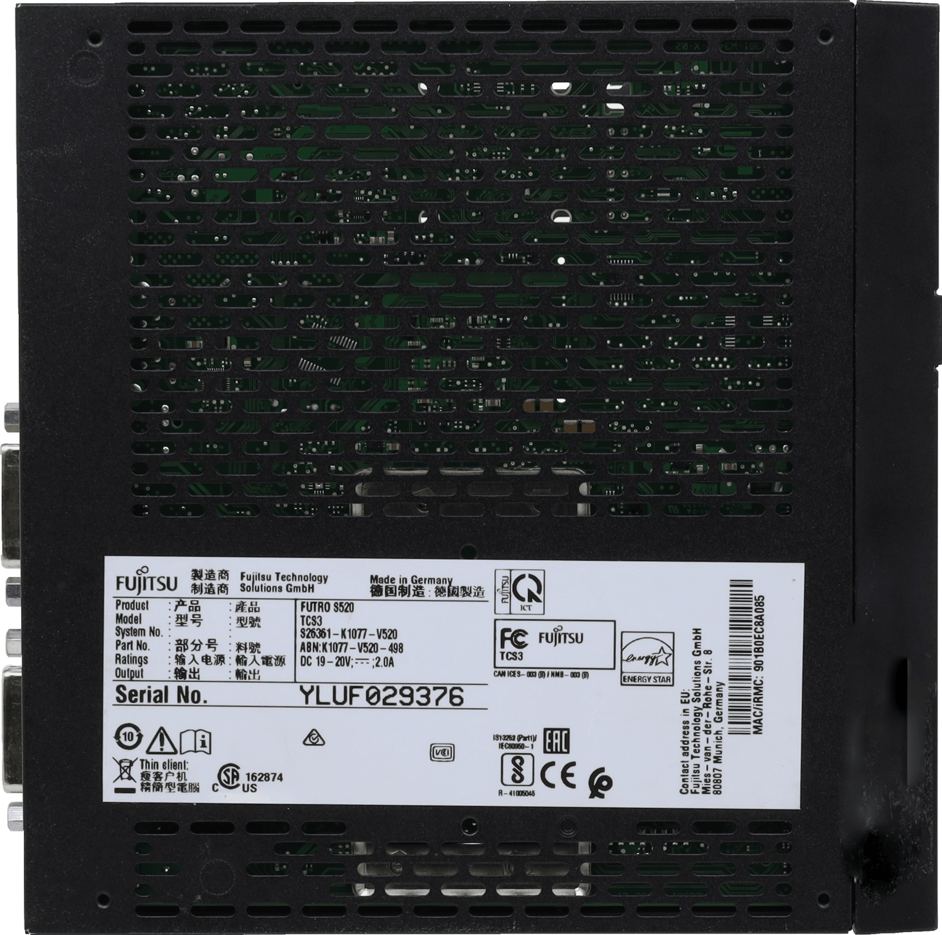 Fujitsu Futro S520 ThinClient - AMD GX-212ZC - TDP 6W - 4GB DDR3 No SSD +PSU | 10404 — Unterseite (Bild 6 von 6)