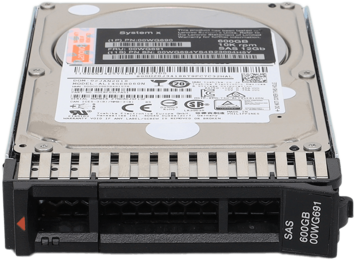 Lenovo System x 600GB 2,5" SAS 12G 10K HDD Festplatte P/N 00WG690 00WG691 | 10351 — front view (image 6 of 6)