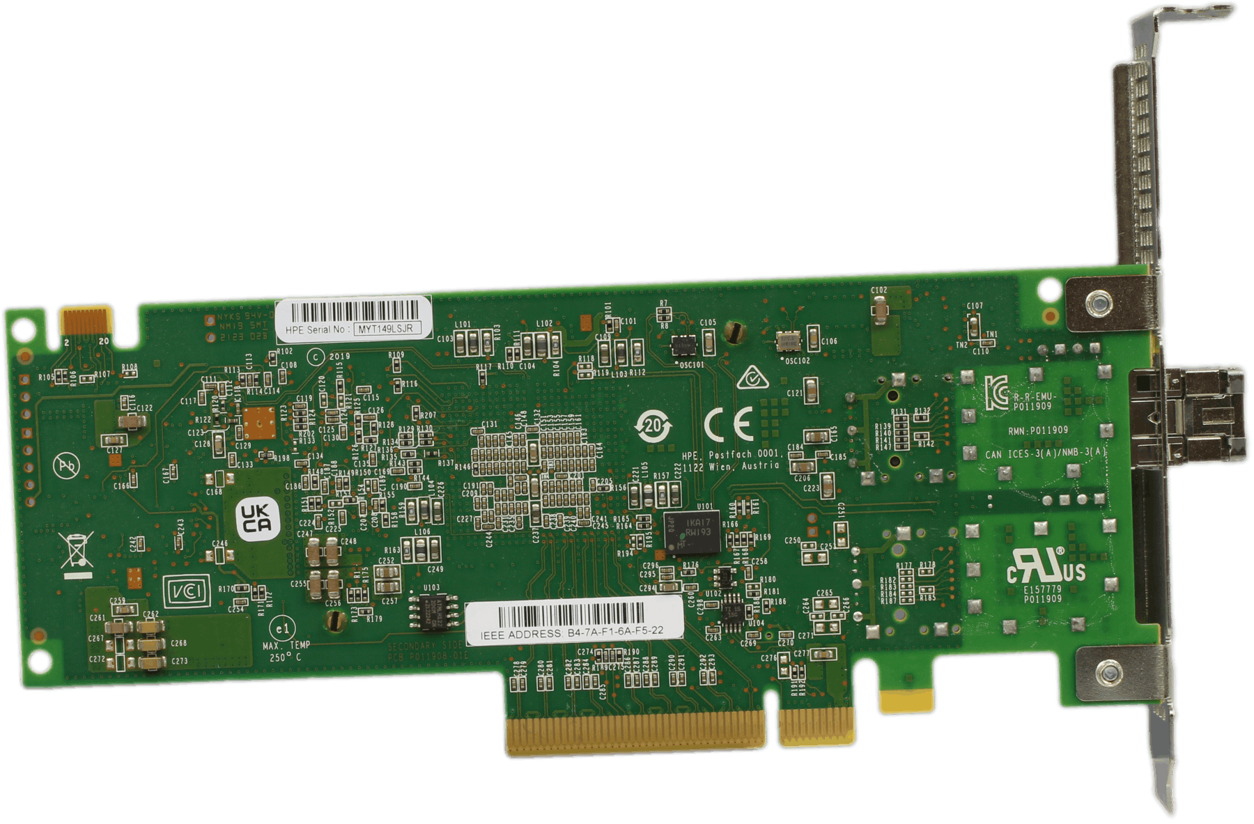 HPE SN1610E 32Gb 1-Port FC HBA + 32G SFP28 GBIC P9H30A PCIe4 x4 FP - R2J62-63001 | 10255 — Unterseite (Bild 6 von 6)