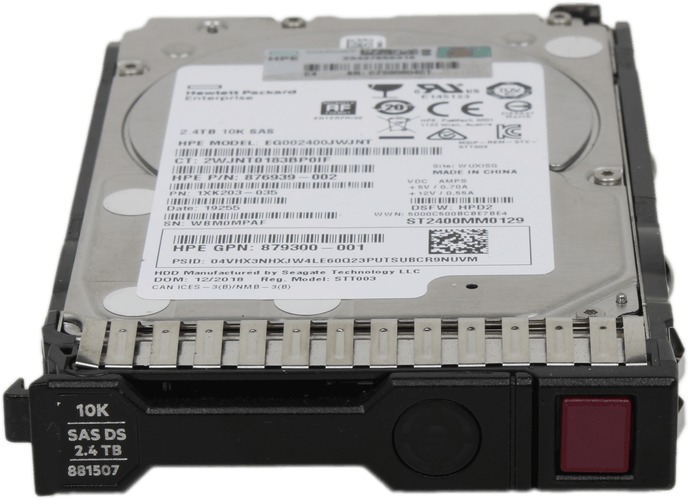 HP EG002400JWJNT 2,5" 2,4 TB SAS 12G 10K HDD + Caddy - 876939-002 ST2400MM0129 | 10285 — Vorderansicht (Bild 2 von 6)