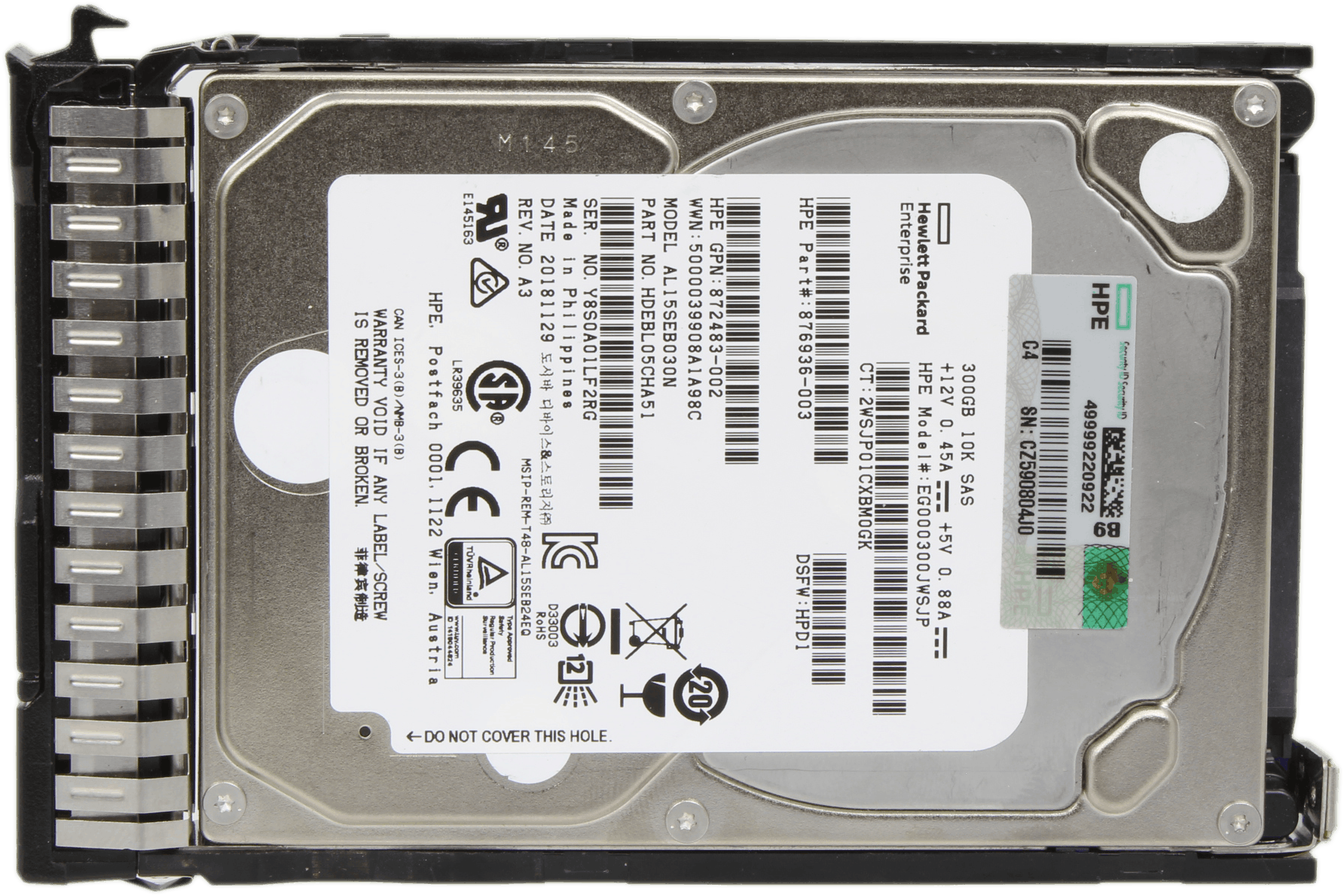 HPE EG000300JWSJP 2,5" 300 GB SAS-3 12G 10K HDD + Caddy - 876936-003 AL15SEB030N | 10286 — Draufsicht (Bild 5 von 6)
