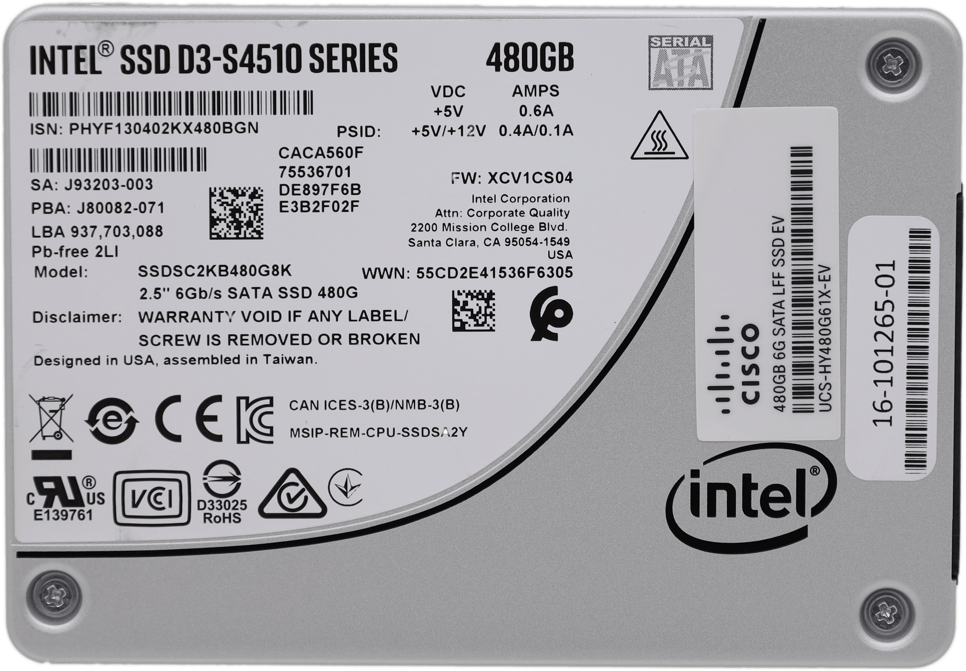 Intel SSD D3-S4510 Series - 480GB 2,5" 6G SATA SSD - UCS-HY480G61X-EV J93203-003 | 10541 (Bild 3 von 4)