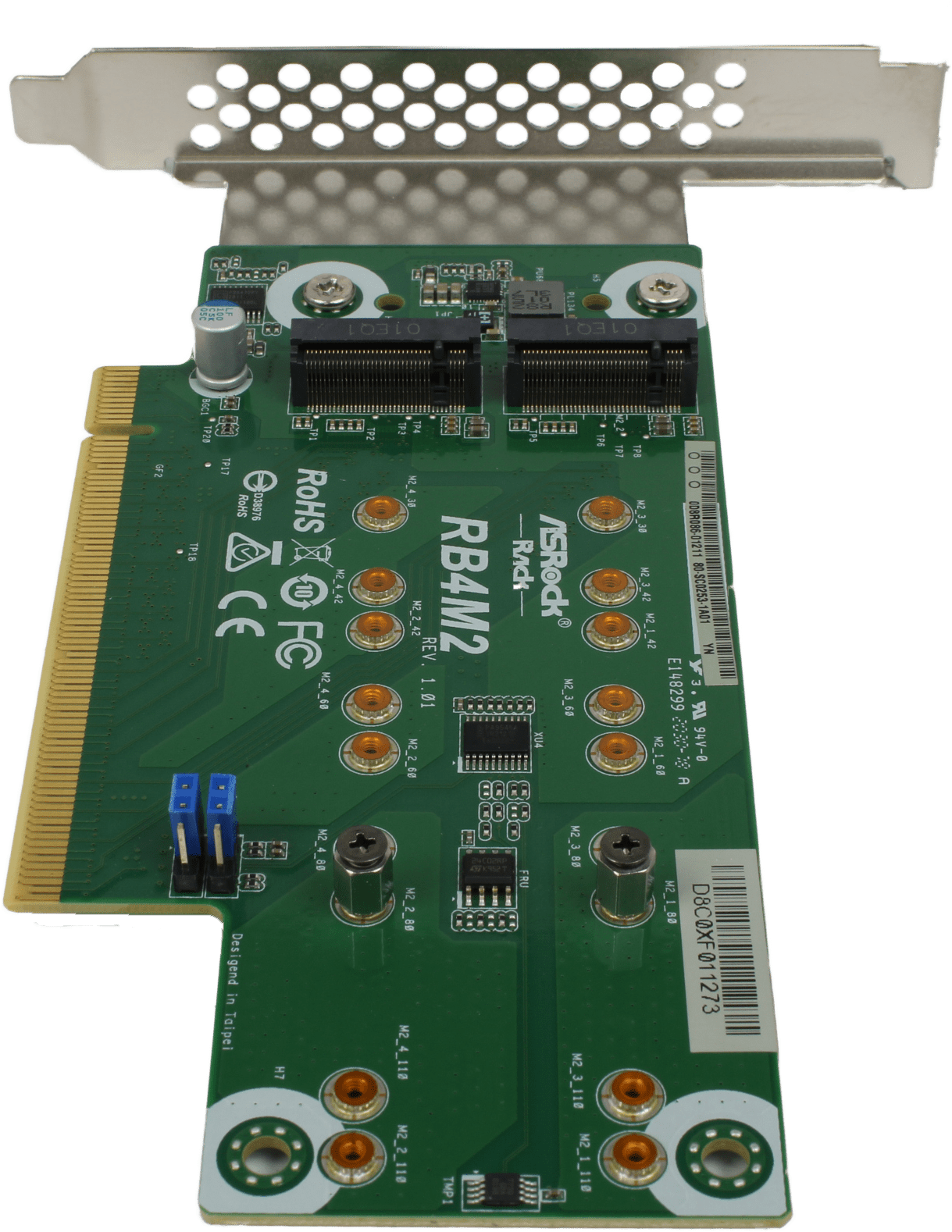 ASRock Rack RB4M2 - FP M.2 Adapter Board | 4 x M.2 M-Key SSD to PCIe3.0 x16 | 10140 (Bild 2 von 4)
