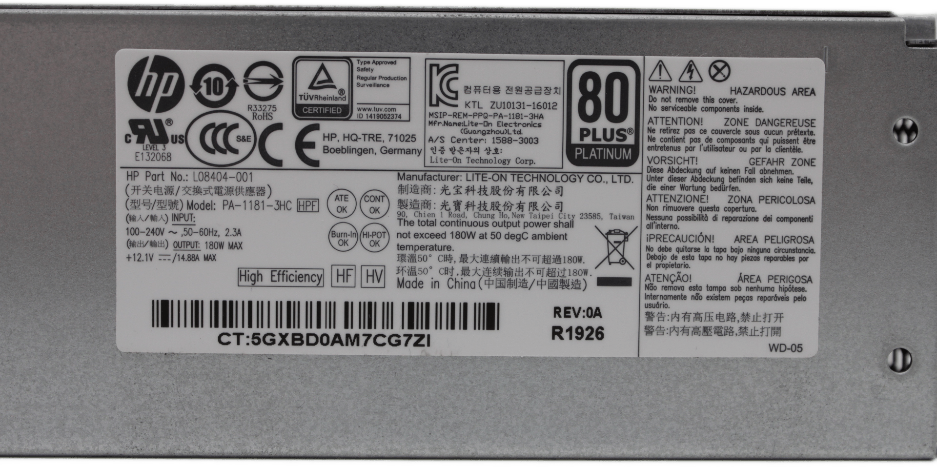 HP 180W Switching PSU PA-1181-3HC für Prodesk 600 G4 SFF 80+ Platinum L08404-001 | 9542 (Bild 5 von 7)