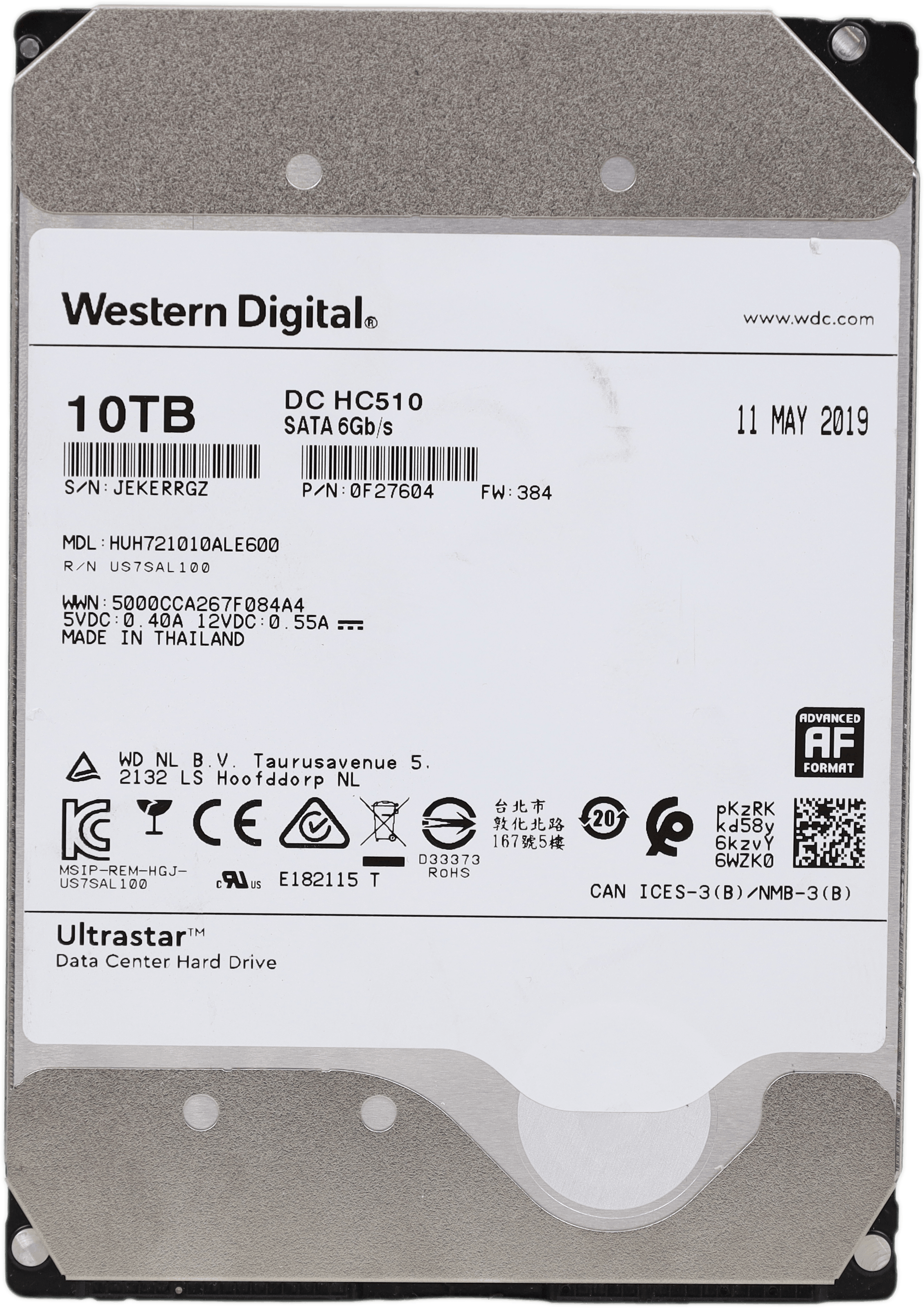 Western Digital DC HC510 10TB 7,2K SATA 6G 512e AF SIE 256MB - HUH721010ALE600 | 10633 (Bild 2 von 3)