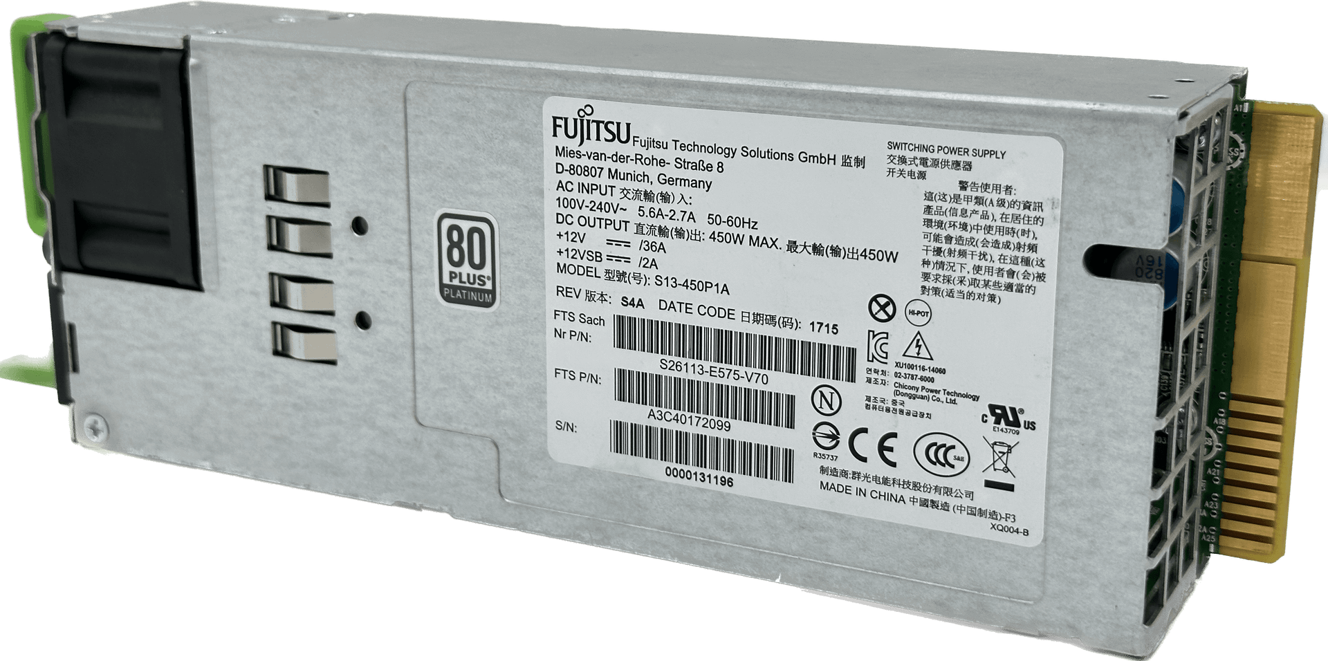 Fujitsu Server Netzteil 450W 80+ Platinum Primergy RX2540 S13-450P1A A3C40172099 | 709 (Bild 4 von 6)