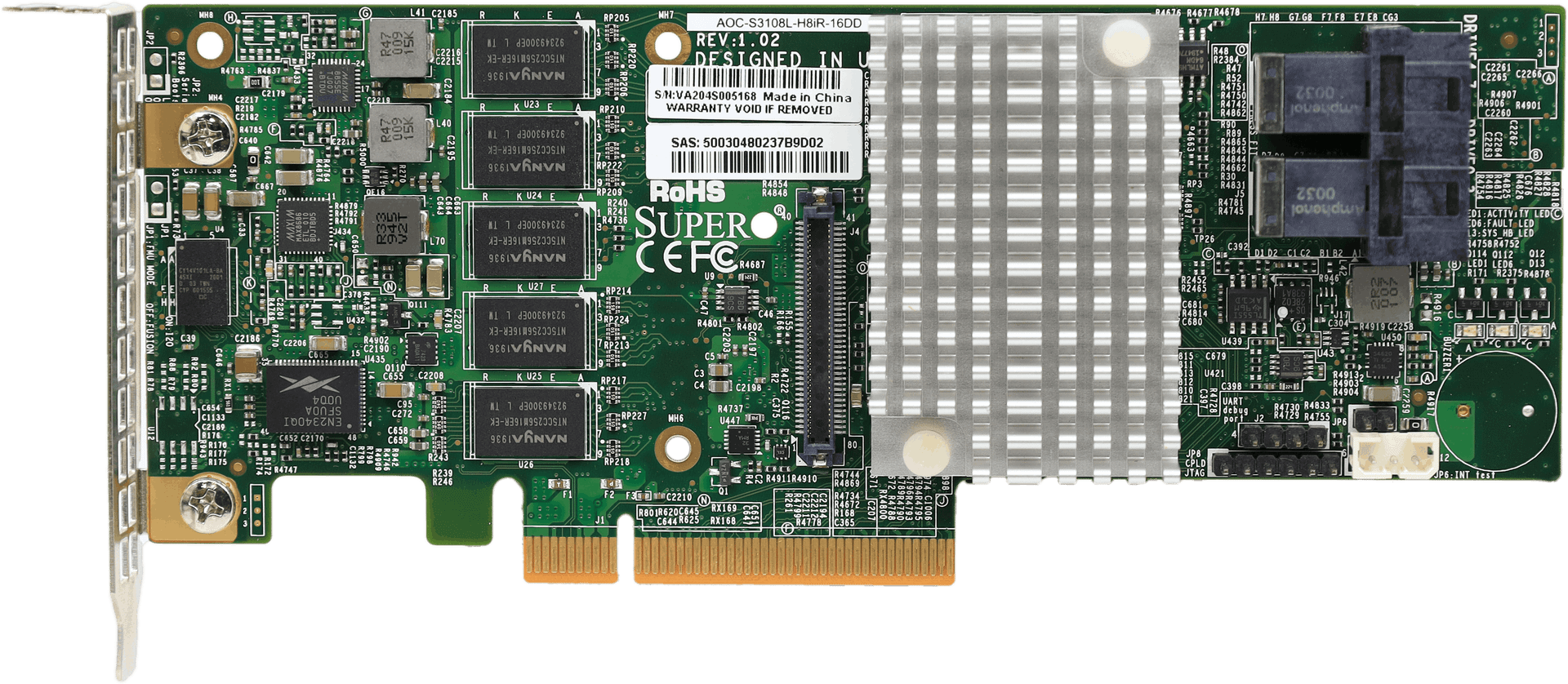 Supermicro 12Gb SAS RAID Controller SFF-8643 8-Port LP - AOC-S3108L-H8iR-16DD | 10475 (Bild 2 von 5)