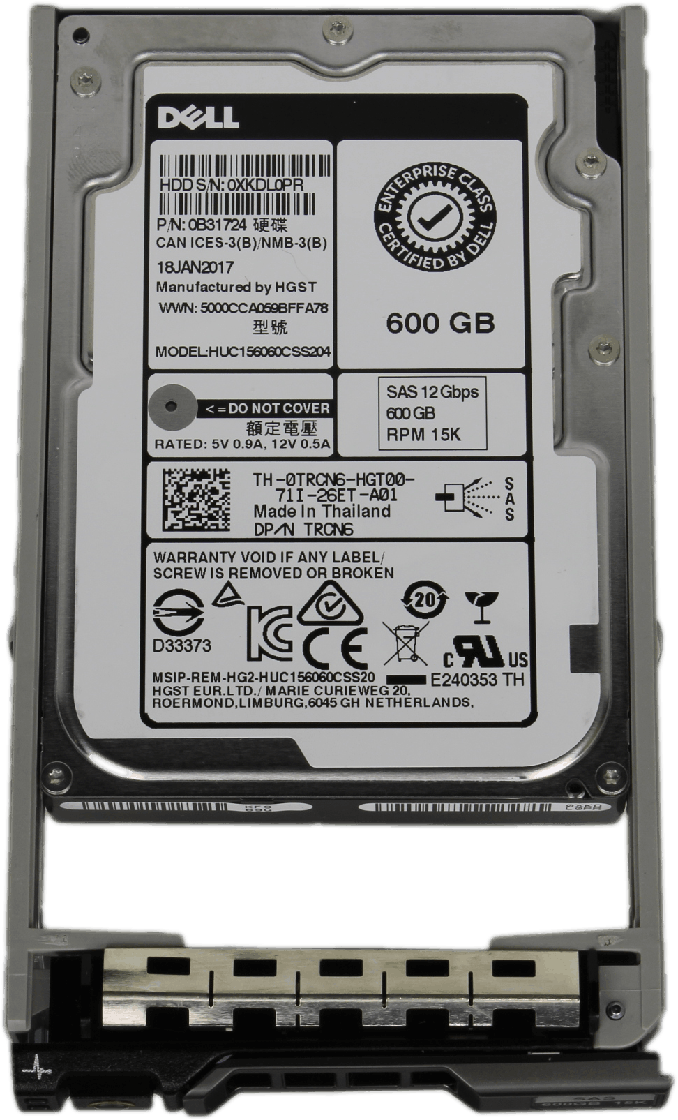 Dell HDD 600 GB + Caddy - 12G SAS - 2.5" 15K RPM HUC156060CSS204 0TRCN6 0B31724 | 10209 — Übersicht (Bild 2 von 6)