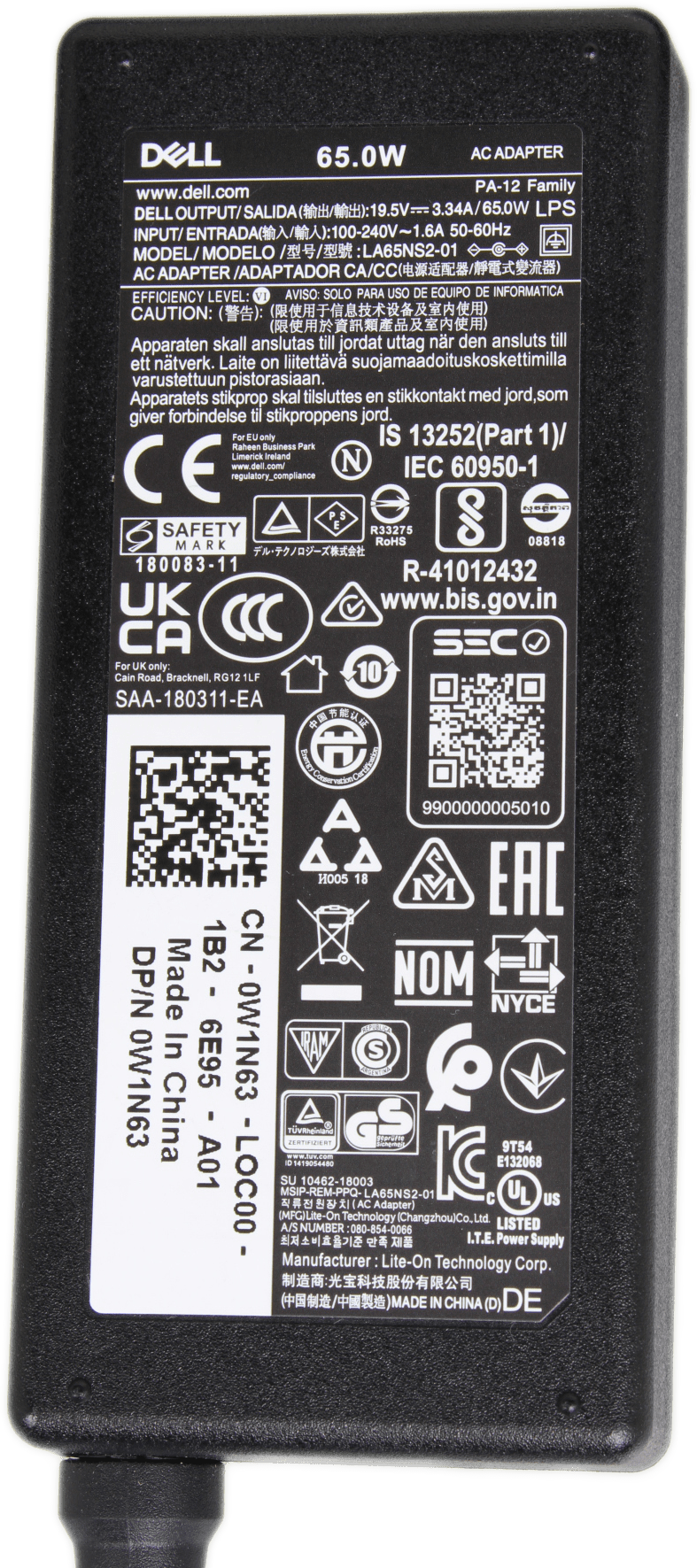 Dell 65W AC Adapter 4.5mm für Dell Laptops + C5 Kleeblattkabel | Dell P/N 0W1N63 | 9701 (Bild 5 von 6)