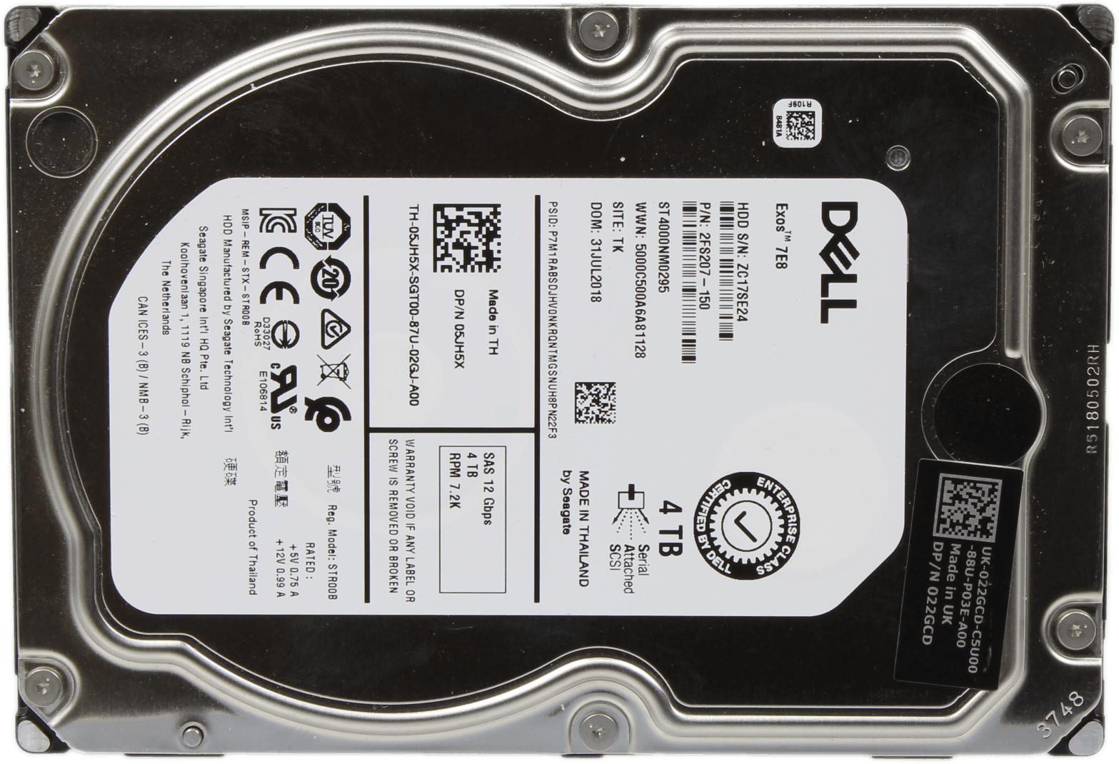 Dell Seagate 4TB 7,2K SAS 12Gbps Server HDD Festplatte - P/N 2FS204-150 022GCD | 10327 — top view (image 3 of 6)