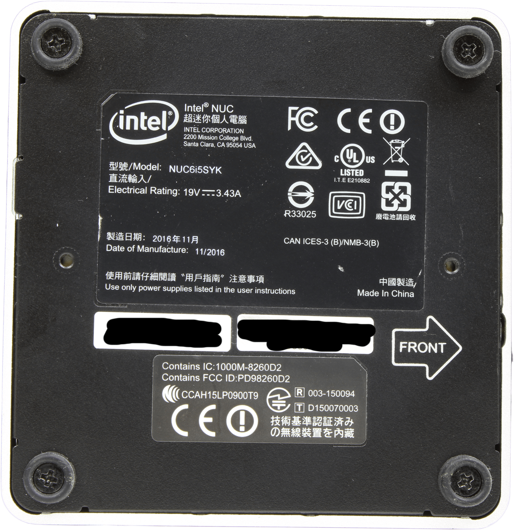 Intel NUC 6i5SYK Mini PC Intel i5-6260U 8GB DDR4 256GB SSD WiFi inkl. Netzteil | 10146 — Unterseite (Bild 6 von 6)