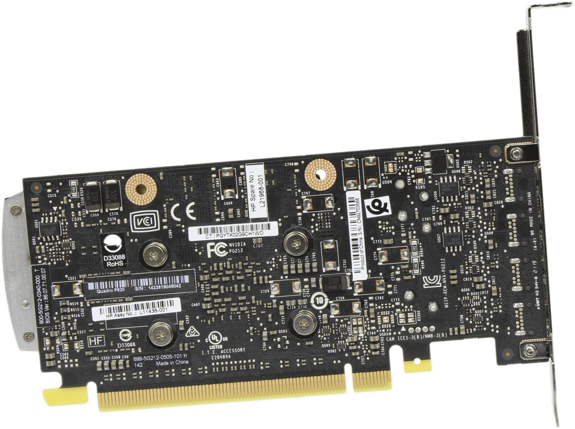 Nvidia HP Quadro P620 - 2GB GDDR5 4x Mini DisplayPort Full Profile - L11436-001 | 10165 — Unterseite (Bild 5 von 6)