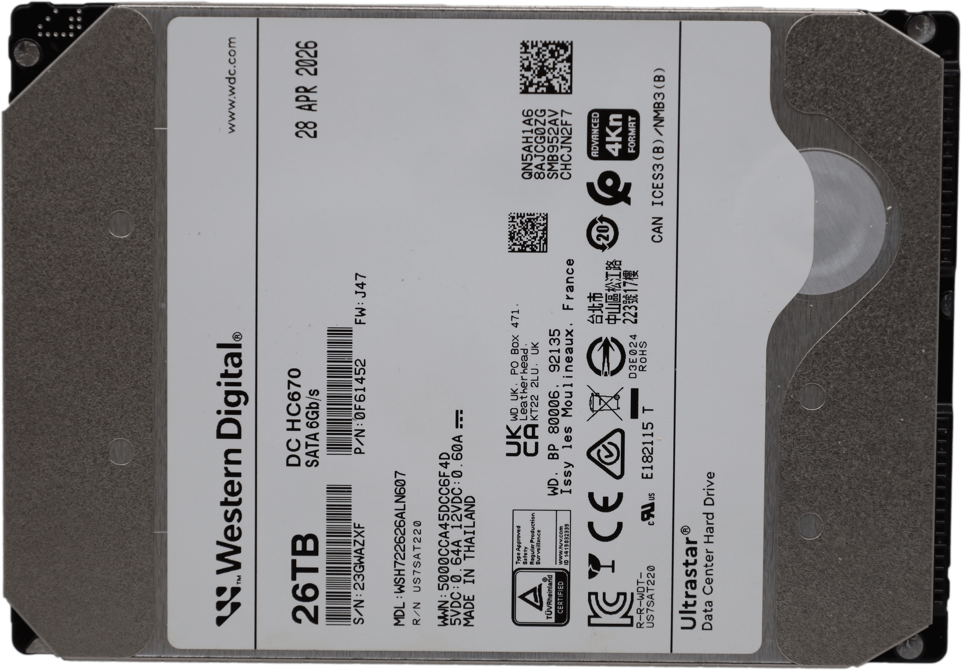 Neu - Western Digital - DC HC670 3,5" 26TB SATA 6G 7200RPM 4Kn AF 512MB Cache 0F61452 | 10432 (Bild 2 von 6)