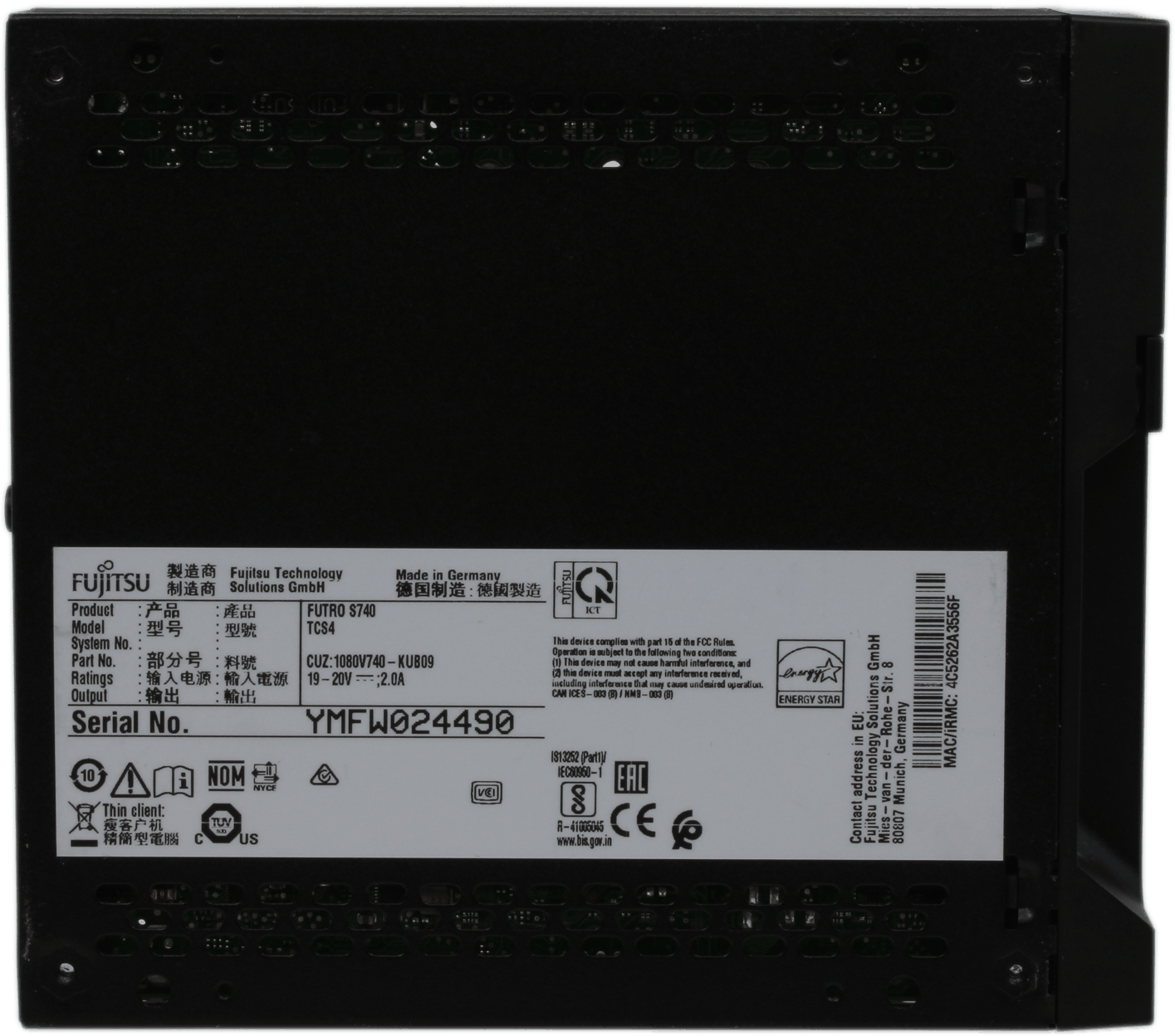 Fujitsu Futro S740 ThinClient - Intel J4105 1.50GHz 4GB RAM ohne SSD + Netzteil | 1773 — Produktlabel (Bild 8 von 8)