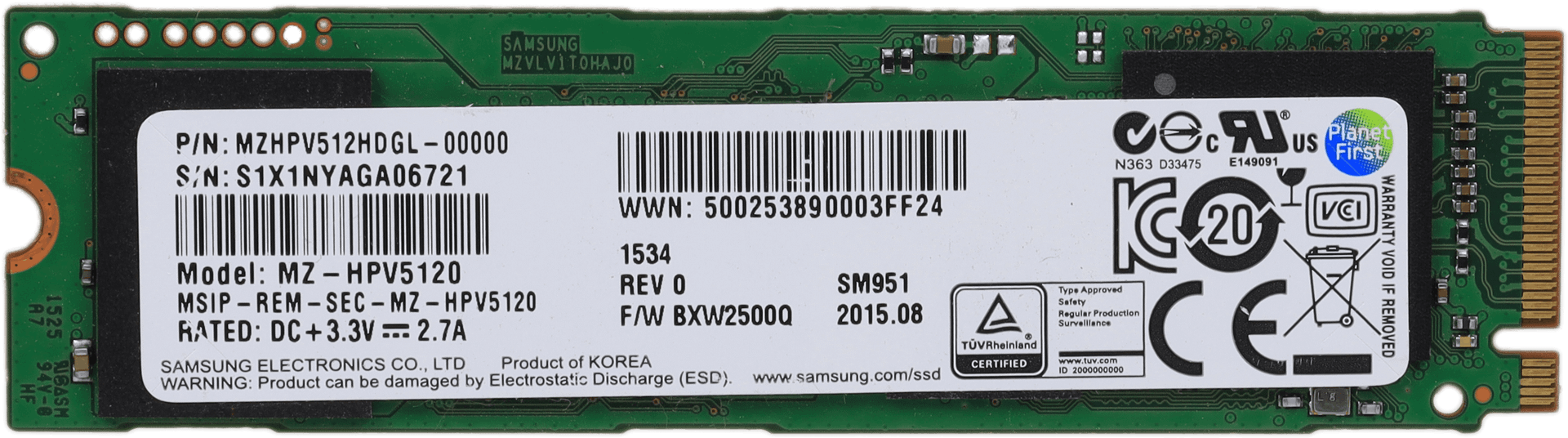 Samsung SM951 Serie 512GB M.2 PCIe 3.0 x4 SSD - MZ-HPV5120 MZHPV512HDGL-00000 | 10557
