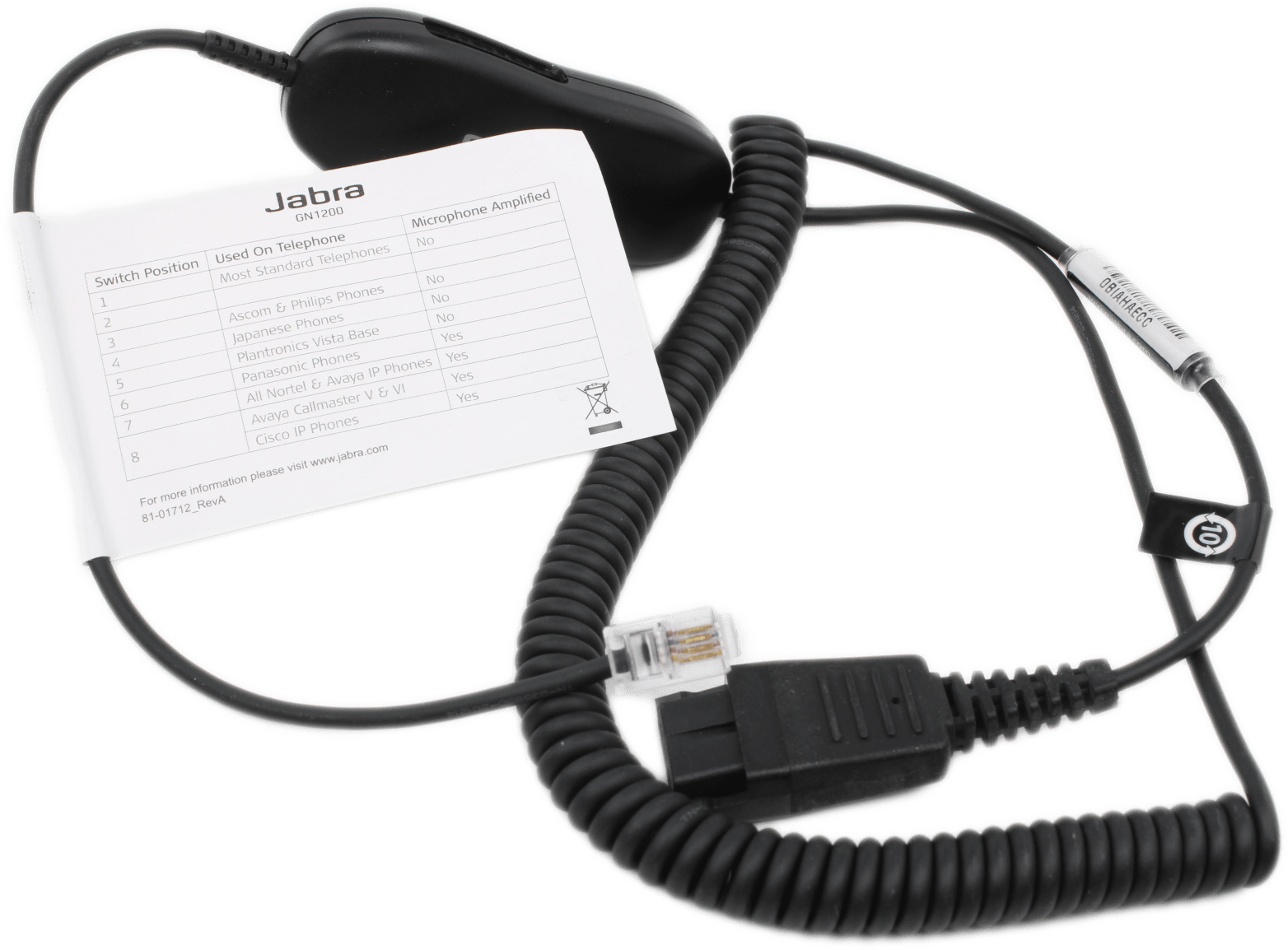 Jabra GN Netcom GN1200 CC Smart Cord Spiral 0,8 - 2 Meter QD auf RJ10 - 88011-99 | 9607 (Bild 5 von 6)