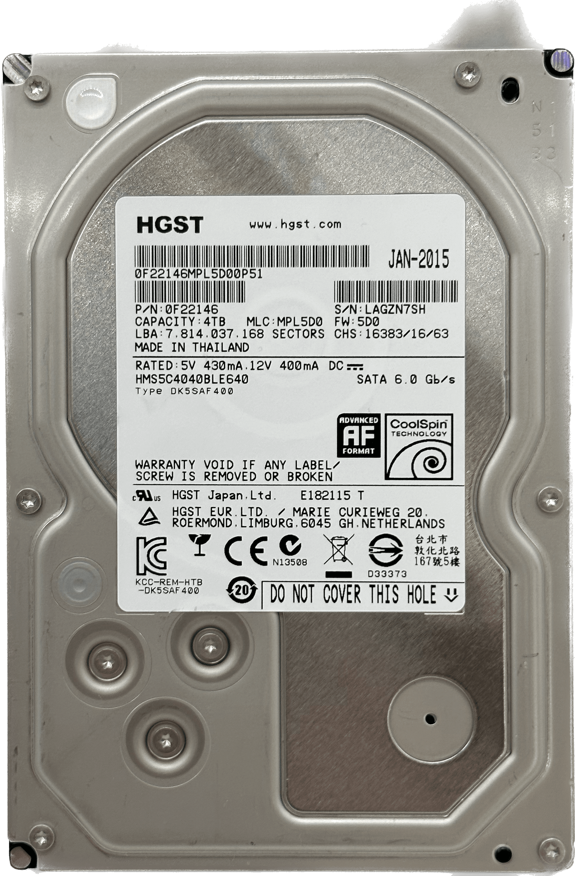 HGST MegaScale DC | 4TB 5700RPM 6 Gb/s 3,5" SATA III PC HDD | HMS5C4040BLE640 | 526 (Bild 2 von 6)