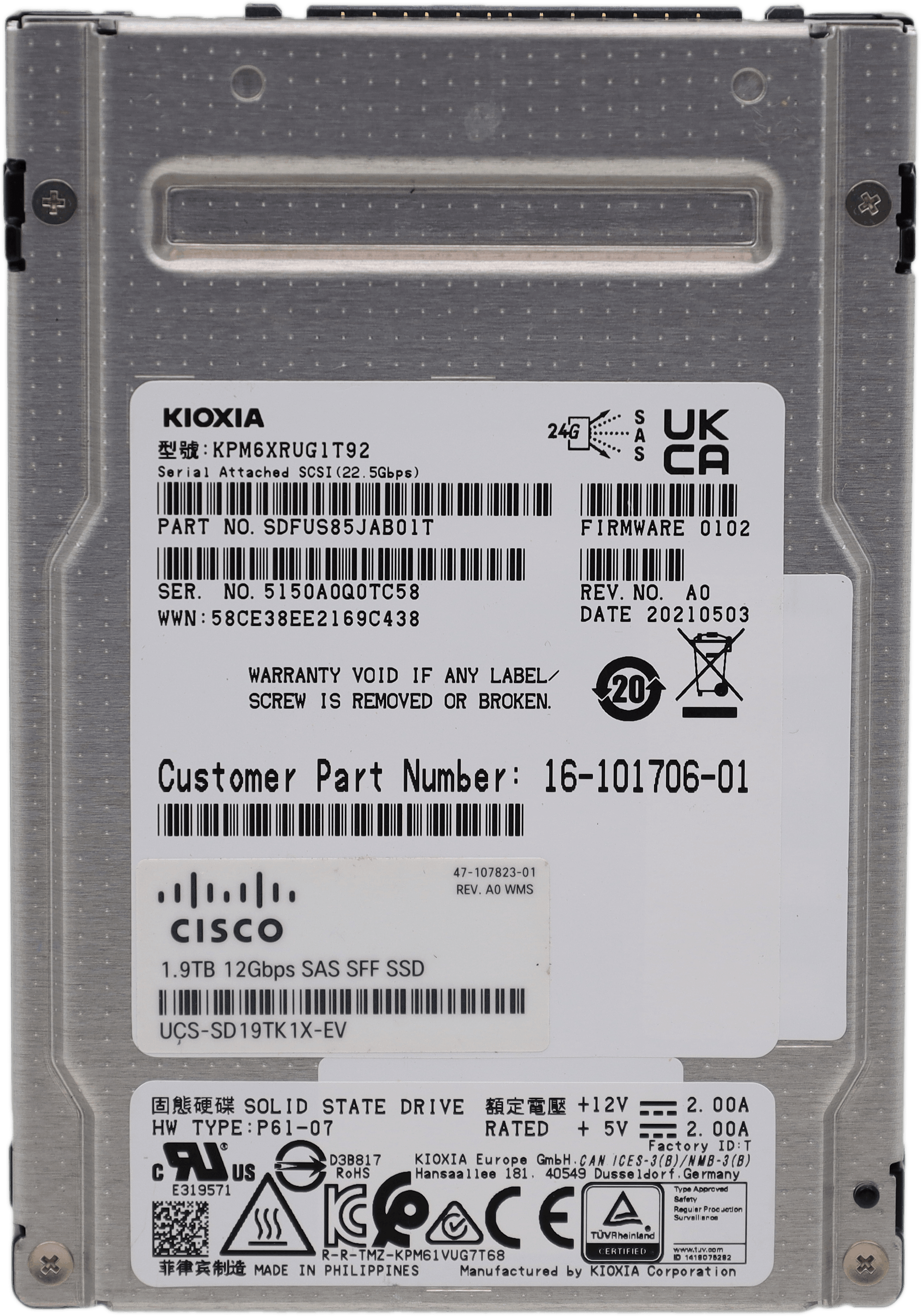 Kioxia KPM6XRUG1T92 1,9 TB SSD - 2,5" SAS-4 - UCS-SD19TK1X-EV 16-101706-01 | 10536 (Bild 3 von 4)