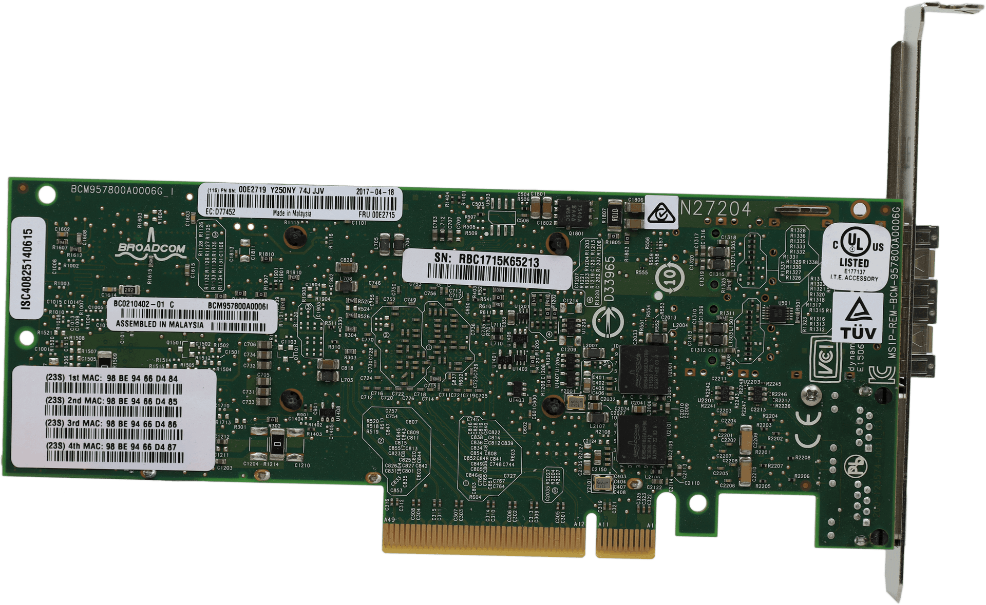 IBM BC0210402-01 Quad Port 2x10Gb SFP 2x 1GbE RJ45 Adapter FP - 00E2719 00E2715 | 10376 (Bild 4 von 6)