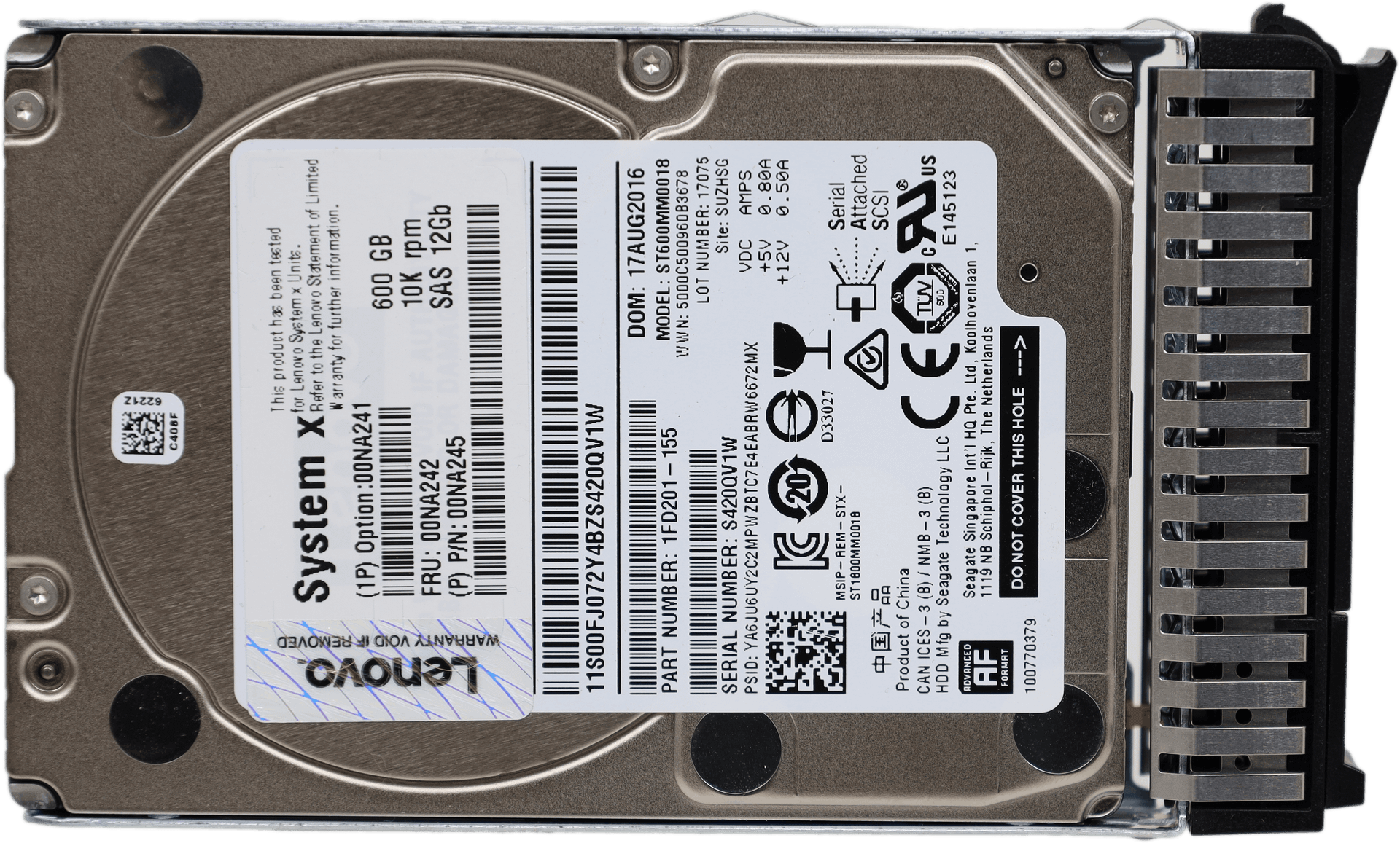Lenovo System x 600GB 10K SAS 12Gb 2,5" HDD Festplatte P/N 00NA242 1FD201-155 | 10346 — Draufsicht (Bild 3 von 6)