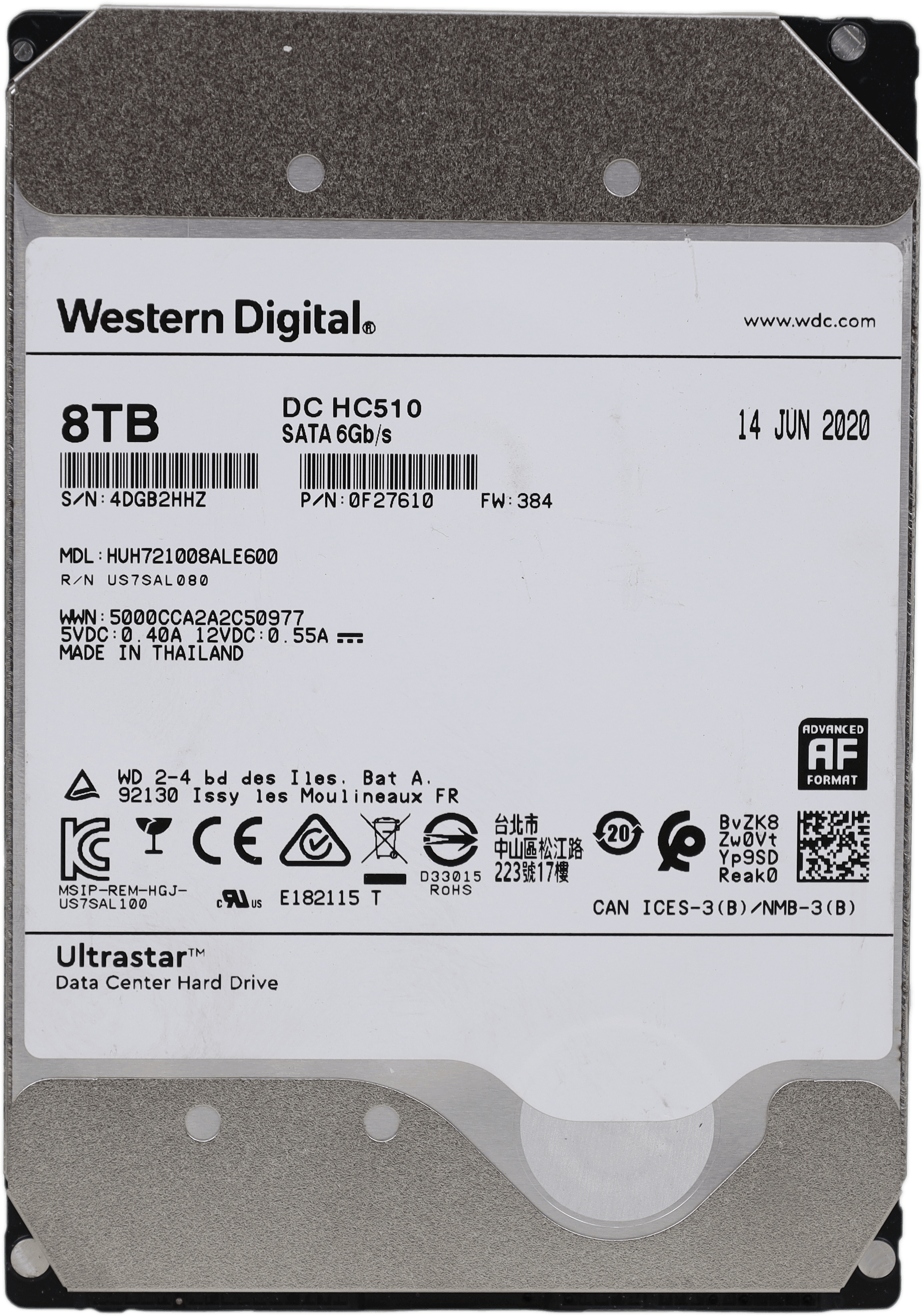 Western Digital DC HC510 8TB 7,2K SATA 6G 512e AF SIE 256MB - HUH721008ALE600 | 10634 (Bild 2 von 3)