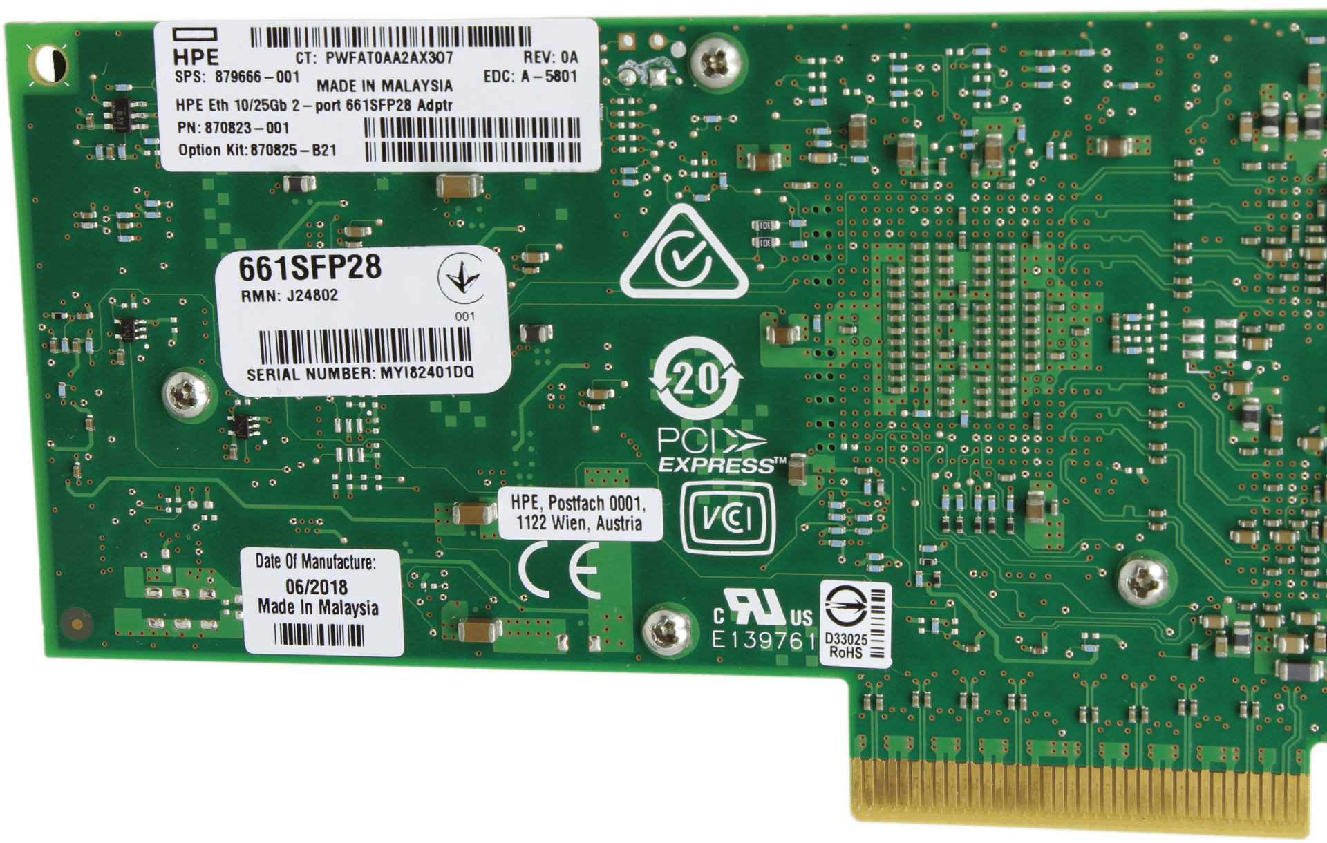 HPE 661SFP28 Dual Port 10/25Gb SFP28 Netzwerkadapter PCIe3.0 x8 870823-001 LP | 10055 — Draufsicht (Bild 7 von 7)