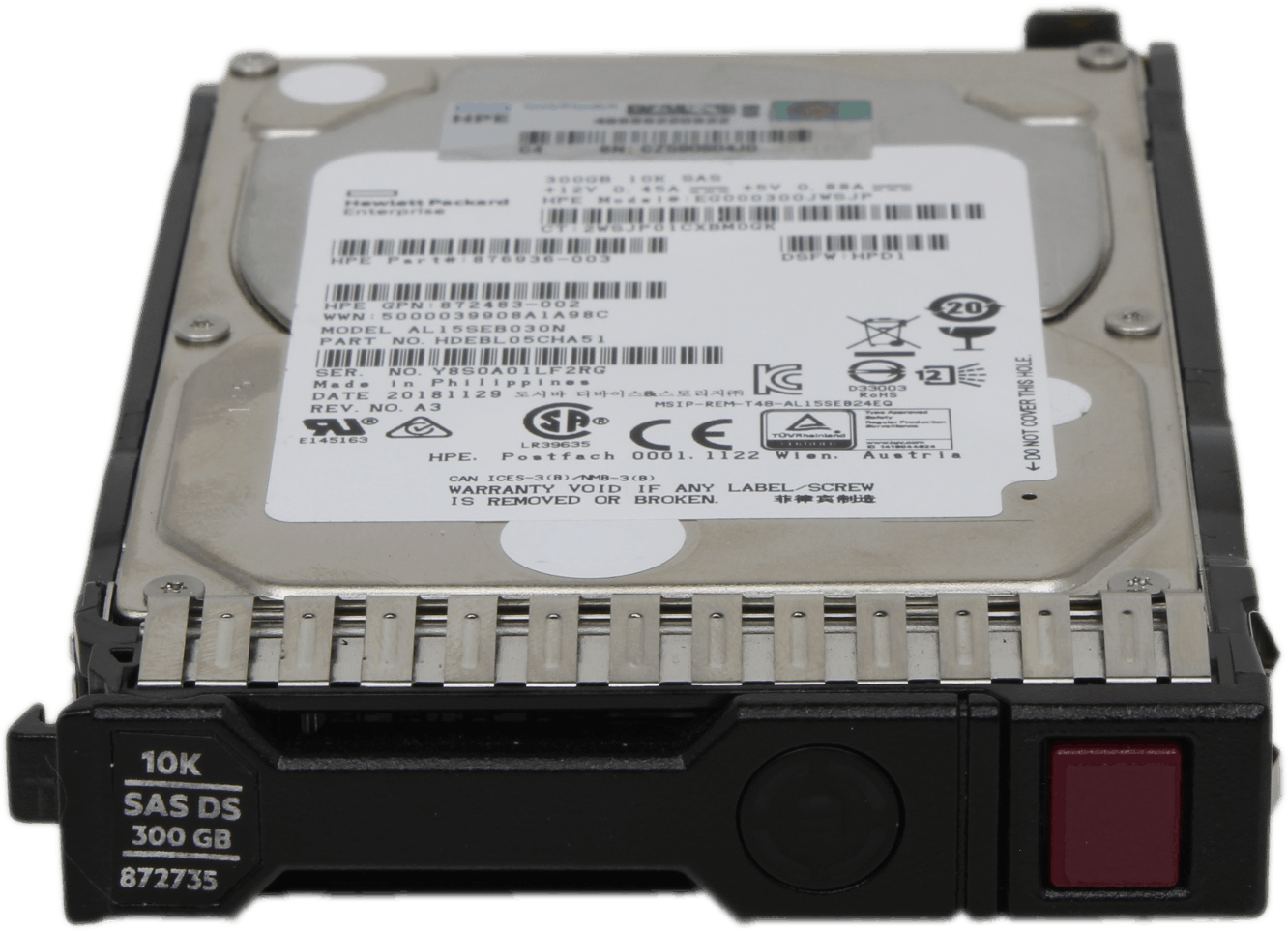 HPE EG000300JWSJP 2,5" 300 GB SAS-3 12G 10K HDD + Caddy - 876936-003 AL15SEB030N | 10286 — Vorderansicht (Bild 2 von 6)