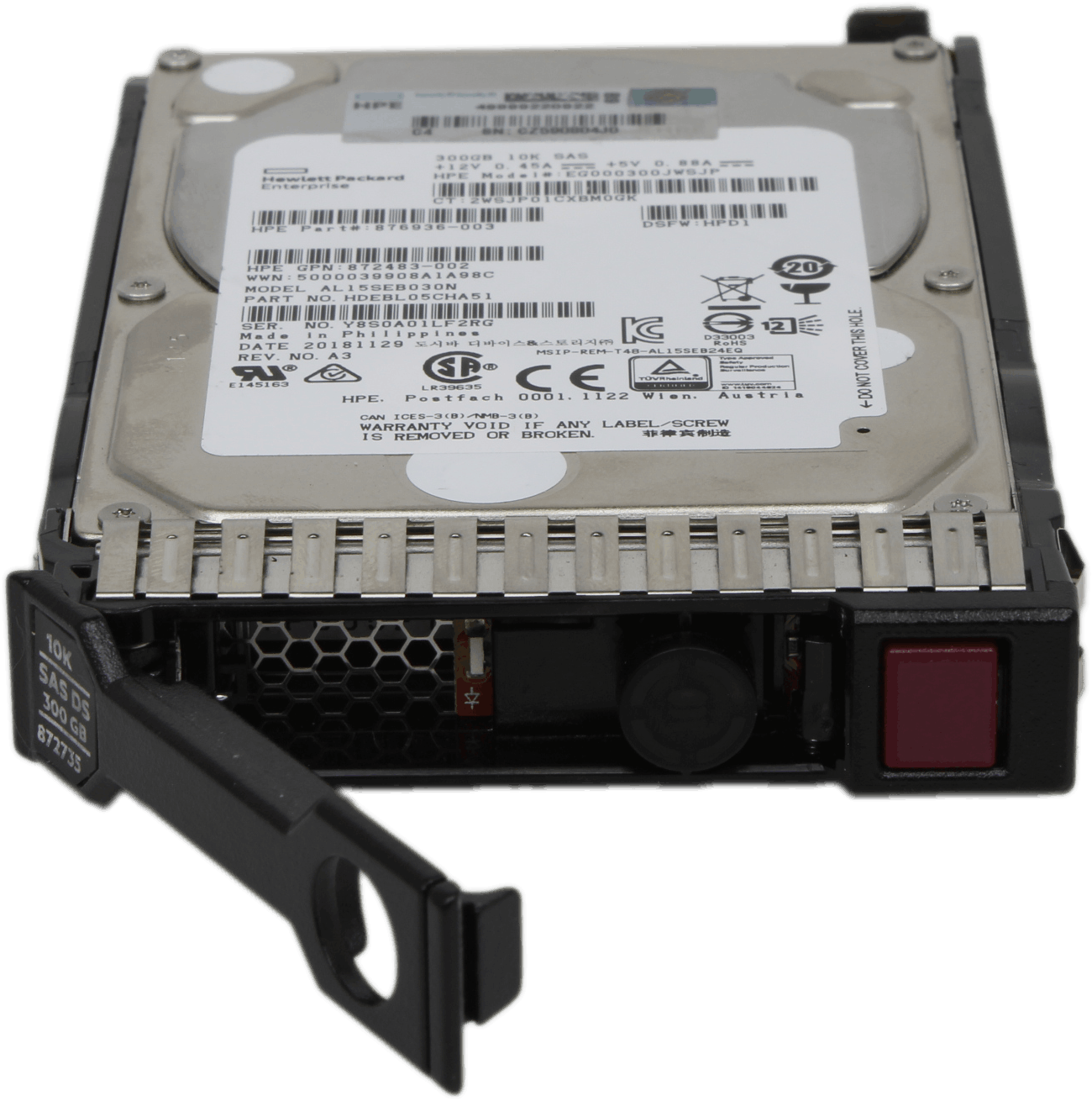 HPE EG000300JWSJP 2,5" 300 GB SAS-3 12G 10K HDD + Caddy - 876936-003 AL15SEB030N | 10286 — Vorderansicht (Bild 3 von 6)