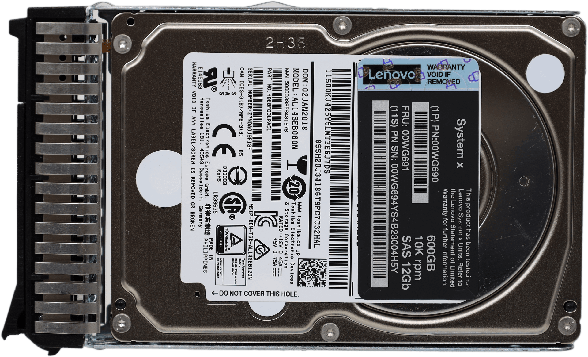 Lenovo System x 600GB 2,5" SAS 12G 10K HDD Festplatte P/N 00WG690 00WG691 | 10351 — top view (image 3 of 6)