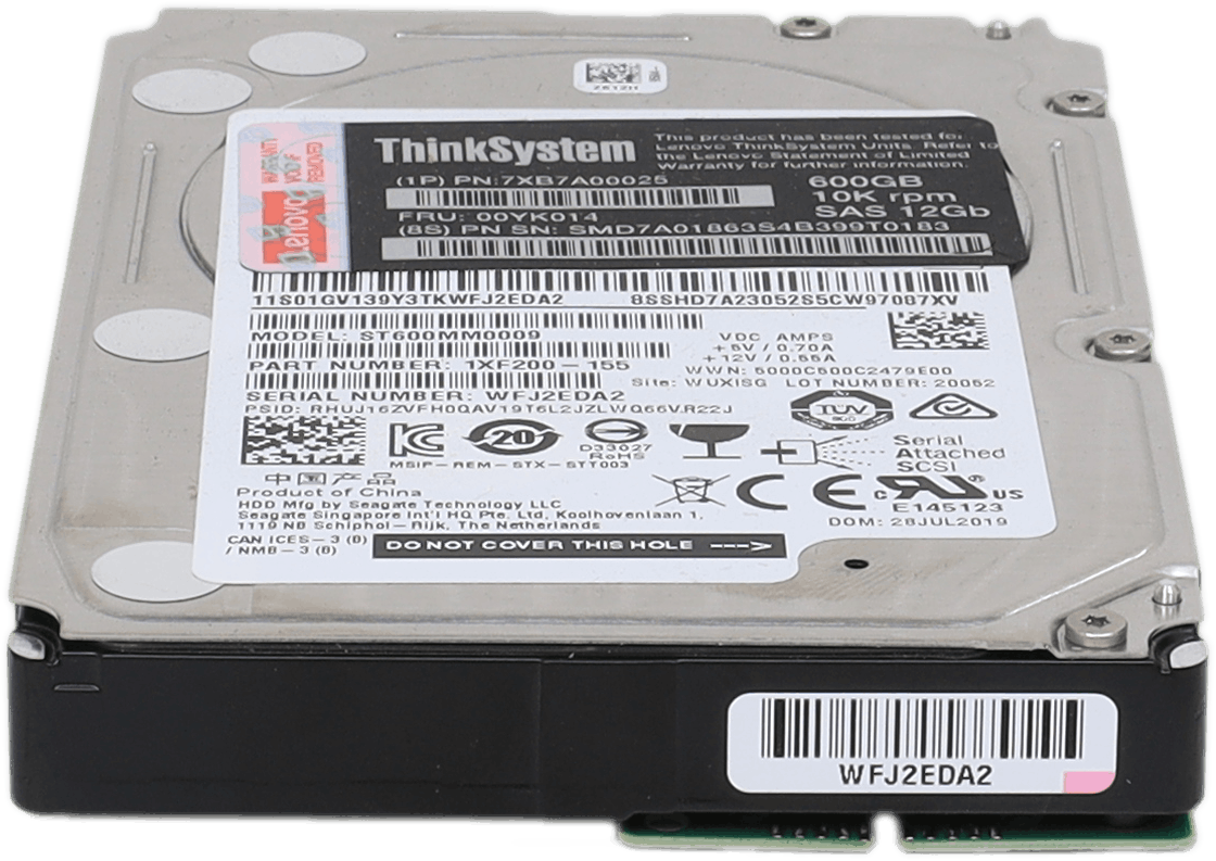 Lenovo ThinkSystem 600GB 10K SAS 12Gb 2,5" HDD Festplatte P/N 00YK014 ohne Caddy | 10345 — Vorderansicht (Bild 4 von 5)