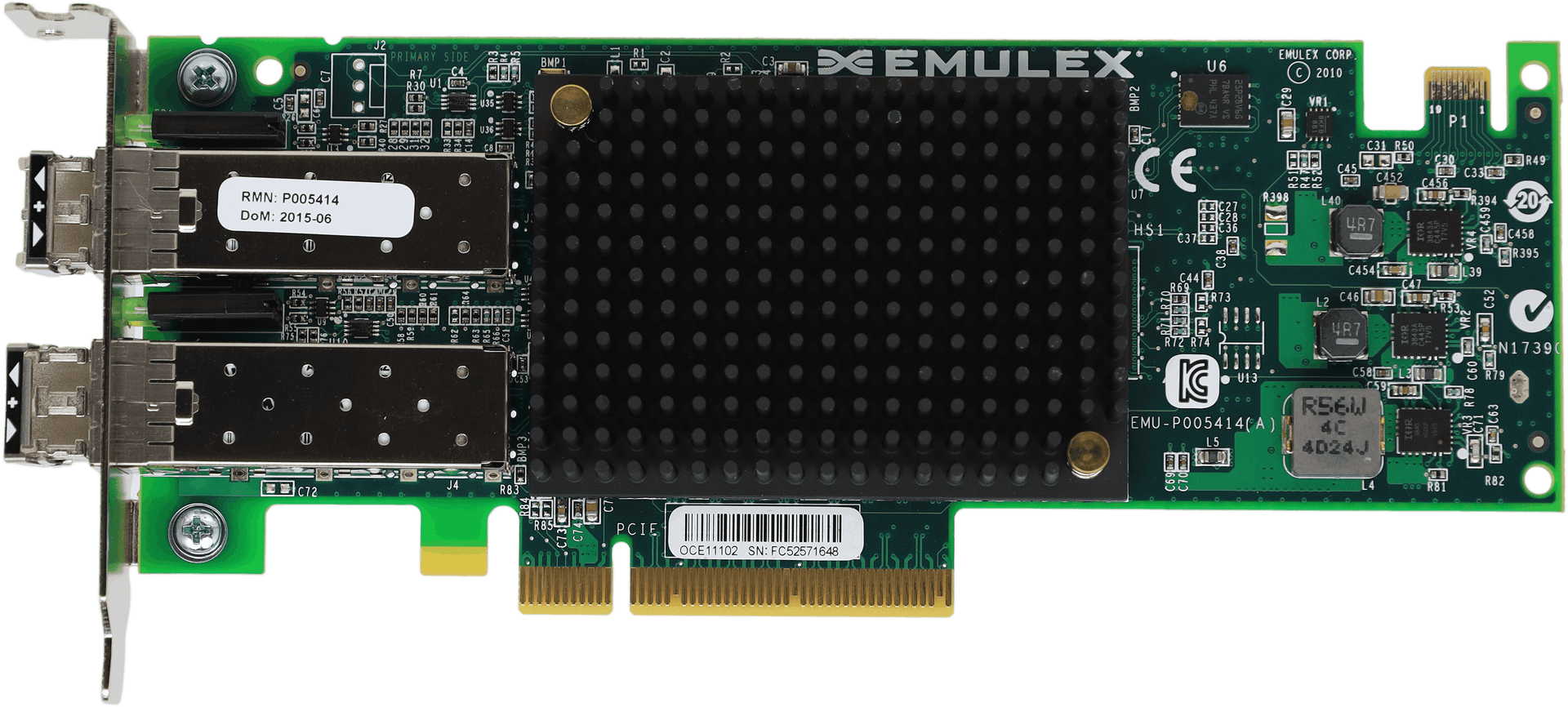 Emulex OneConnect OCe11102 10GbE Dual-Port SFP+ Netzwerkadapter PCIe2 x8 +GBICs | 10402 — Draufsicht (Bild 5 von 7)