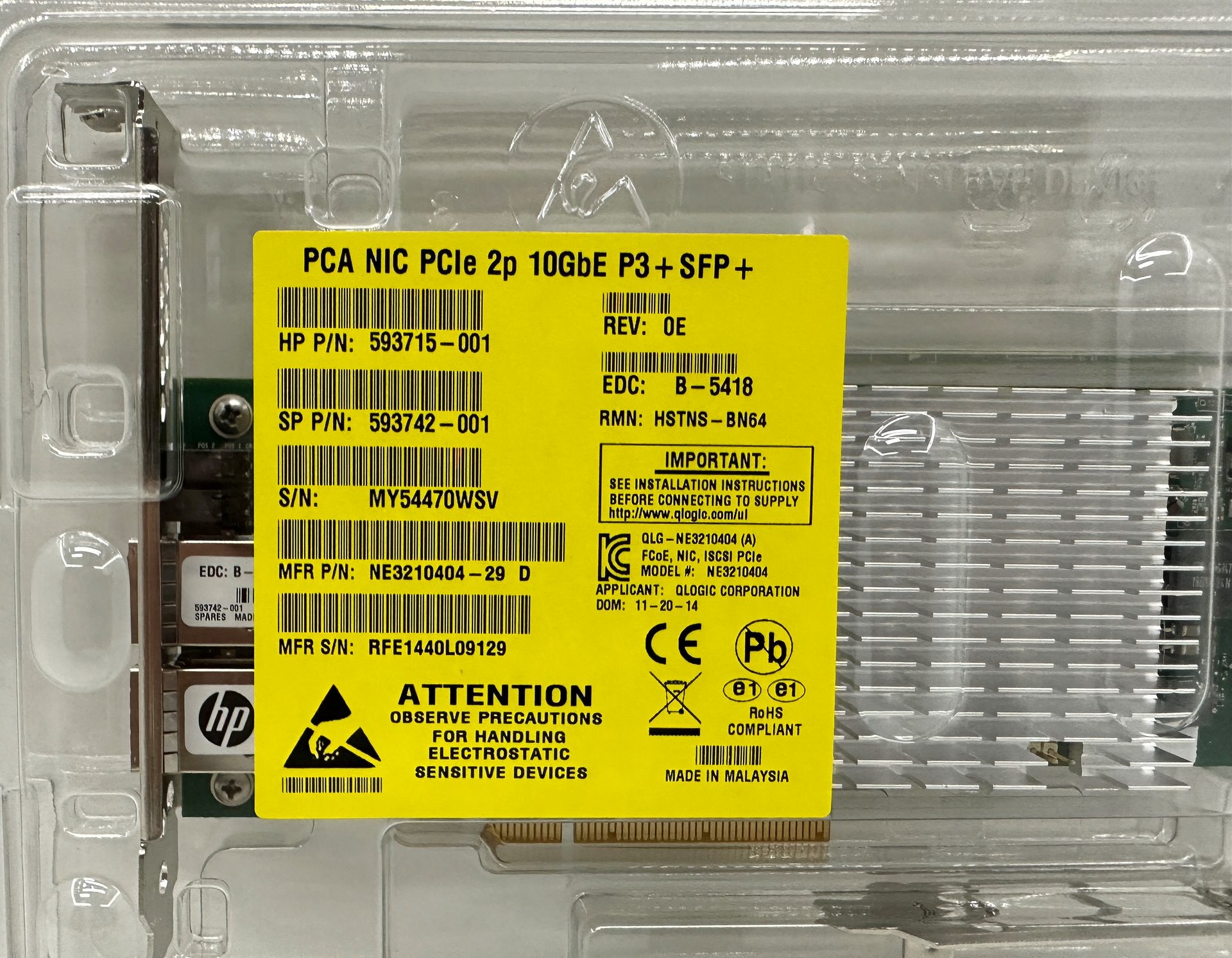 HPE NC523SFP 10Gb 2-Port Server Adapter SFP+ Network Card HSTNS-BN64 593715-001 | 302 (Bild 4 von 4)