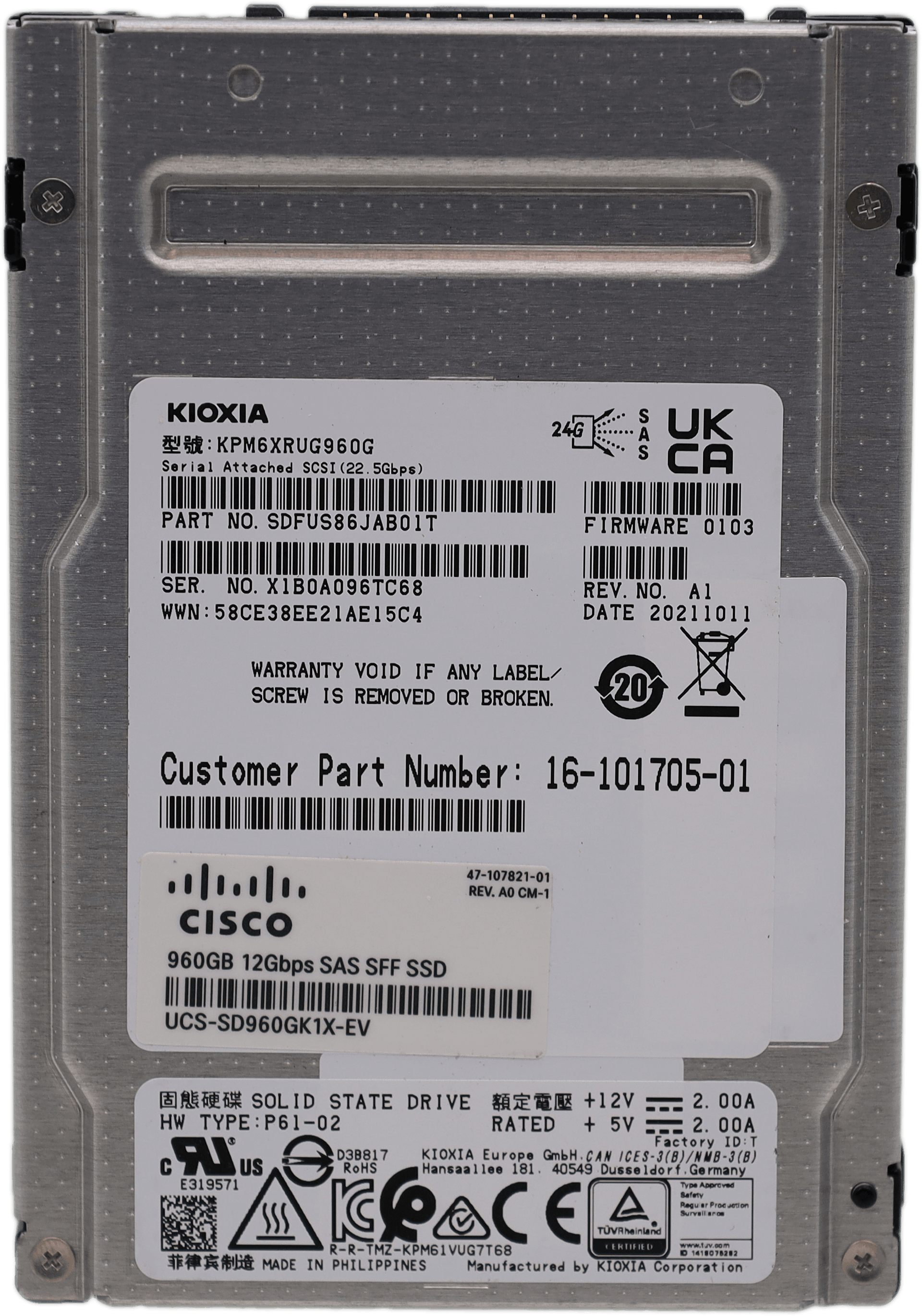 Kioxia KPM6XRUG960G 960 GB SSD - 2,5" SAS-4 - UCS-SD960GK1X-EV 16-101705-01 | 10537 (Bild 3 von 4)