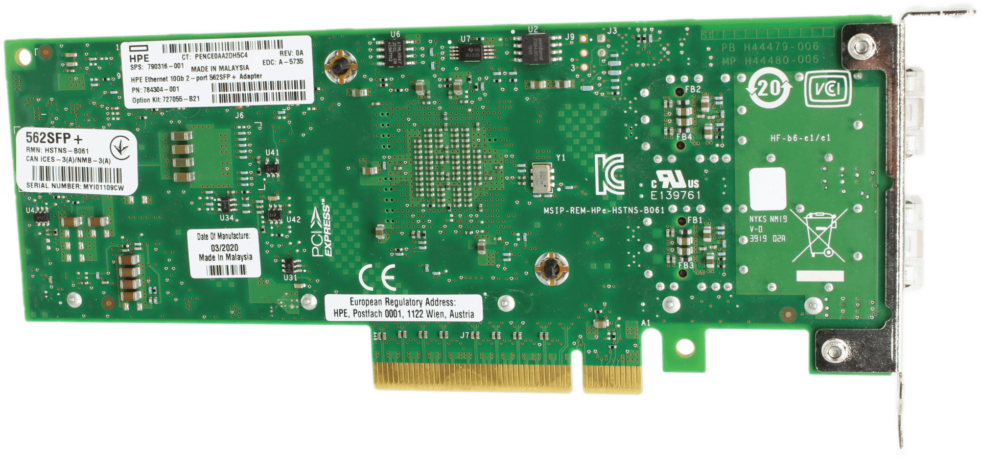 HPE 562SFP+ Dual Port 10Gb SFP+ Netzwerkadapter PCIe3.0 x8 LP - 784304-001 | 10064 — Unterseite (Bild 5 von 6)