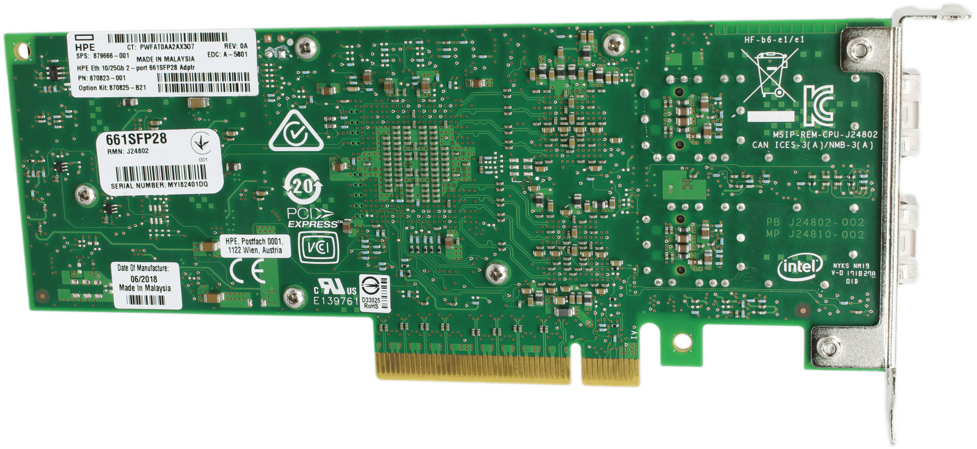 HPE 661SFP28 Dual Port 10/25Gb SFP28 Netzwerkadapter PCIe3.0 x8 870823-001 LP | 10055 — Unterseite (Bild 6 von 7)