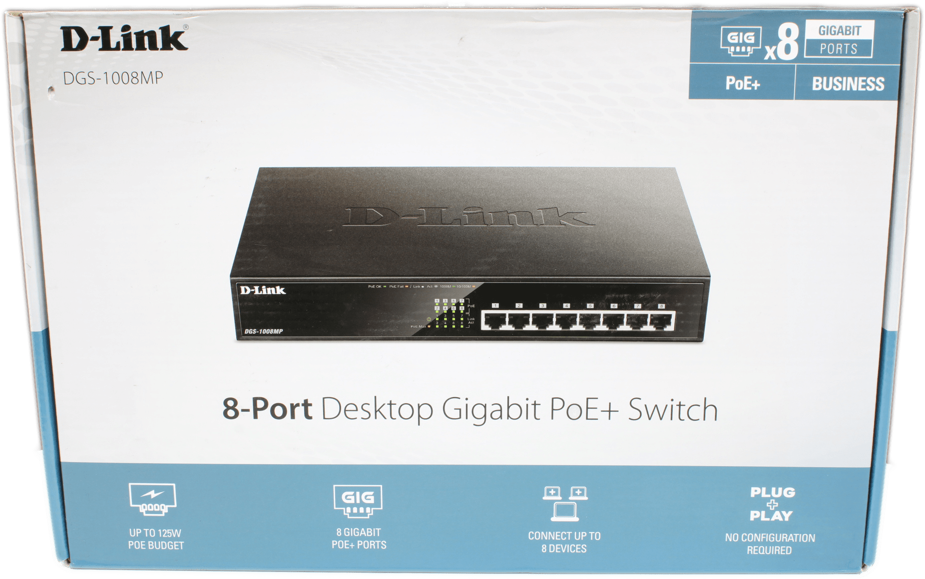 D-Link | DGS1008MP 8-Port Desktop / Rackmount Gigabit PoE+ Switch | Plug & Play | 9683 (Bild 4 von 6)
