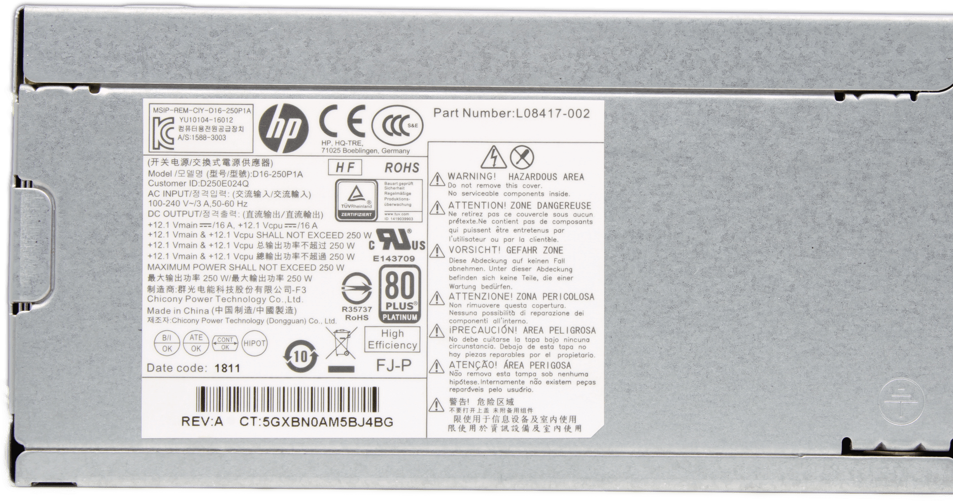 HP | D16-250P1A 250W 80+ Platinum Netzteil / Power Supply | HP P/N L08417-002 | 9764 (Bild 1 von 6)
