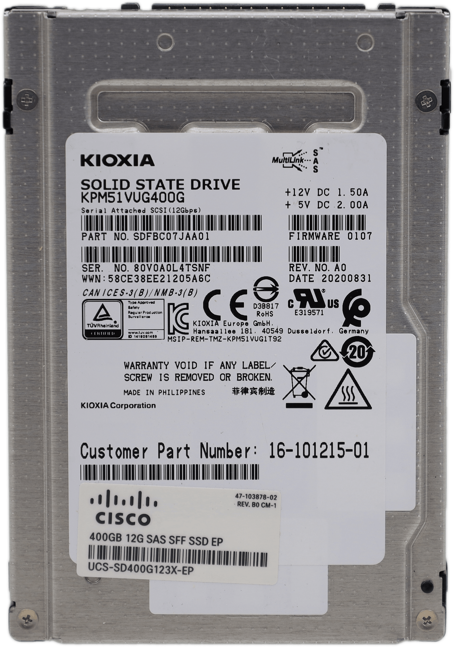 Kioxia KPM51VUG400G 400 GB SSD 2,5" SAS-3 12G - UCS-SD400G123X-EP 16-101215-01 | 10538 (Bild 3 von 4)