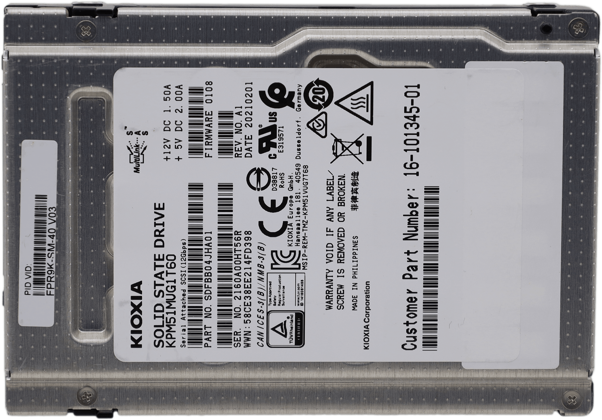 Kioxia KPM51MUG1T60 1,6 TB SSD - 2,5" SAS-3 12G - 16-101345-01 FPR9K-SM-40 V03 | 10535 (Bild 3 von 5)