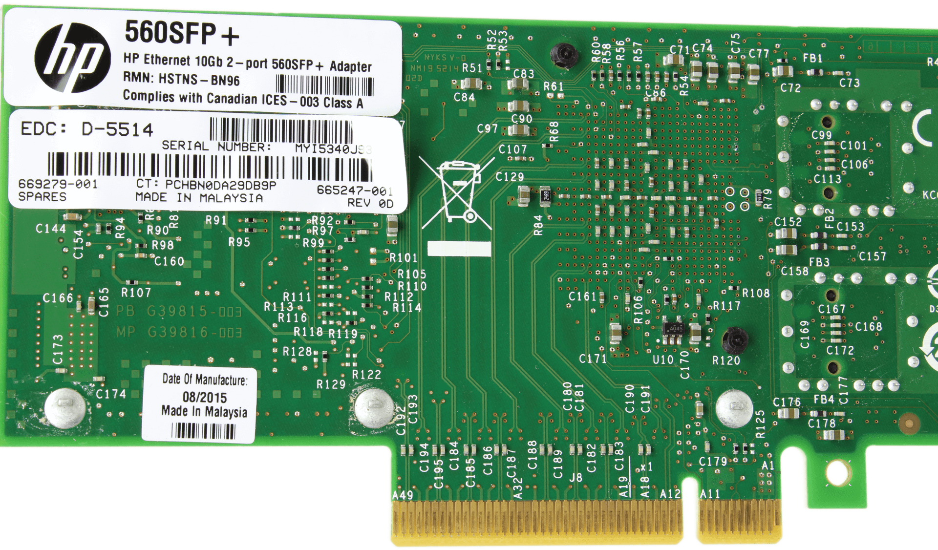 HP 560SFP+ Dual Port 10Gb SFP+ Netzwerkadapter PCIe3.0 x8 LP - 669279-001 | 10062 — Draufsicht (Bild 6 von 6)
