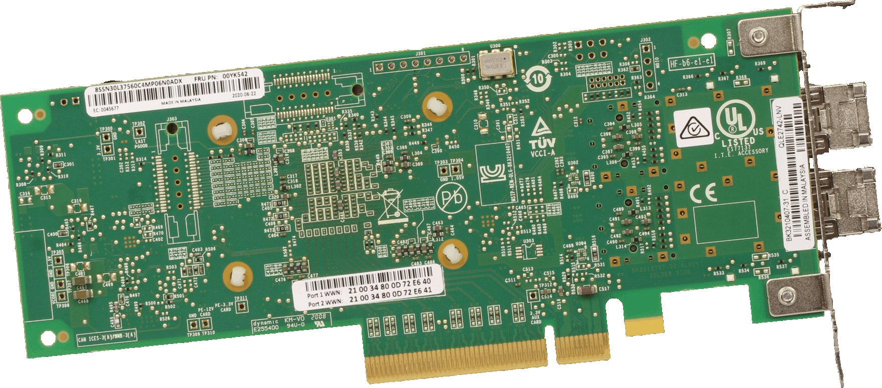 Lenovo QLogic ThinkSystem - SFP+ 32G Dual-Port Ethernetadapter PCIe3.0 x8 LP | 10321 — Rückansicht (Bild 2 von 6)