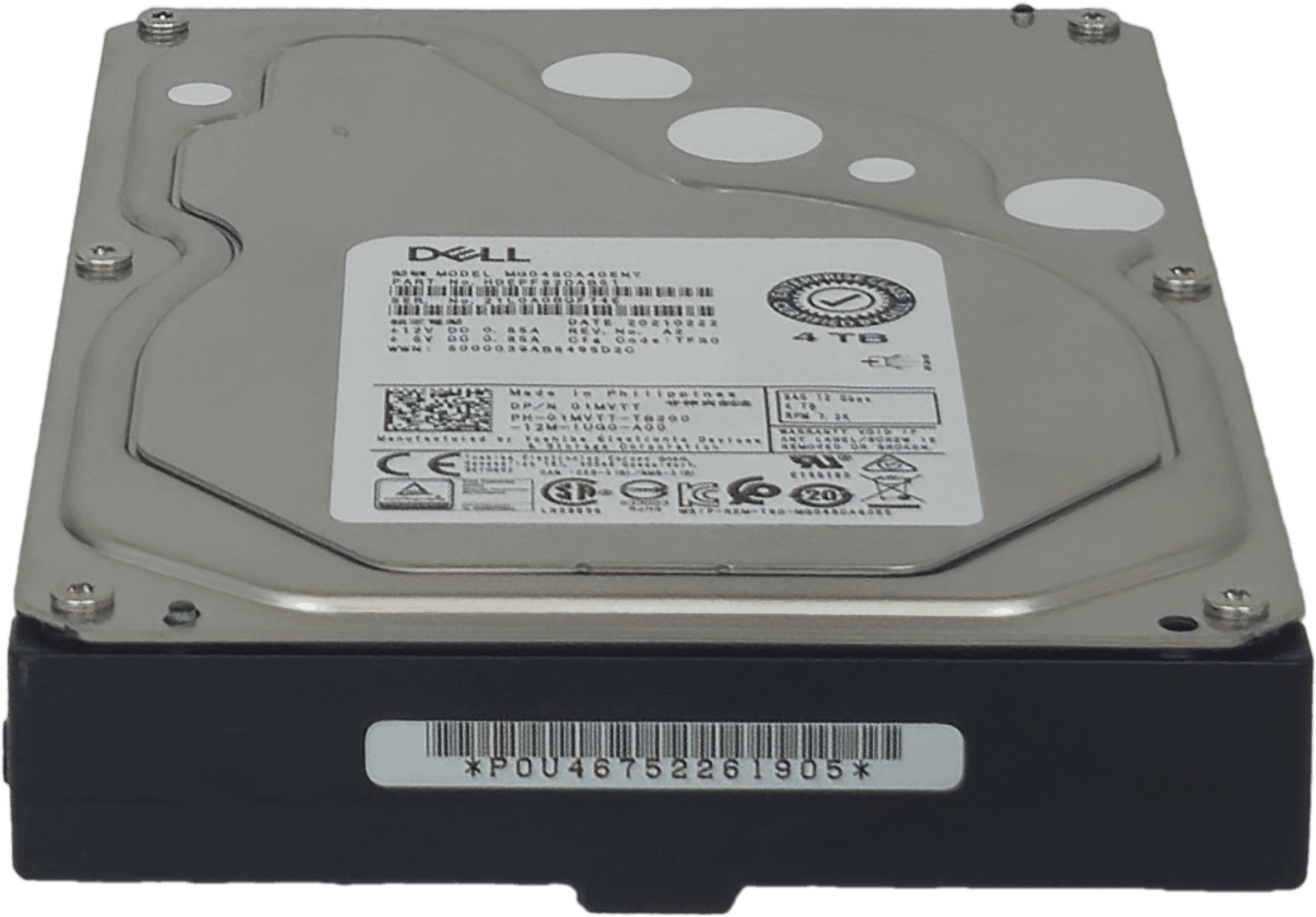Dell Toshiba 4TB 7,2K SAS 12Gbps 128MB Cache Server HDD Festplatte - P/N 01MVTT | 10340 — Vorderansicht (Bild 6 von 6)