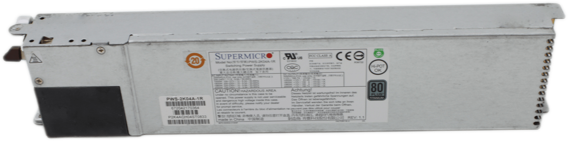 Supermicro 2000W 80+ Titanium Switching Power Supply | PWS-2K04A-1R 672042170364 | 9001 (Bild 6 von 6)