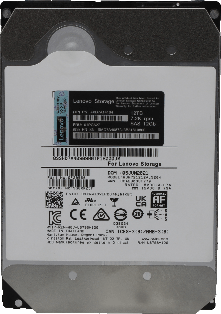 Lenovo WD 12TB 7,2K SAS 12Gbps Server HDD Festplatte HUH721212AL5204 4XB7A14104 | 10320 — Draufsicht (Bild 3 von 5)
